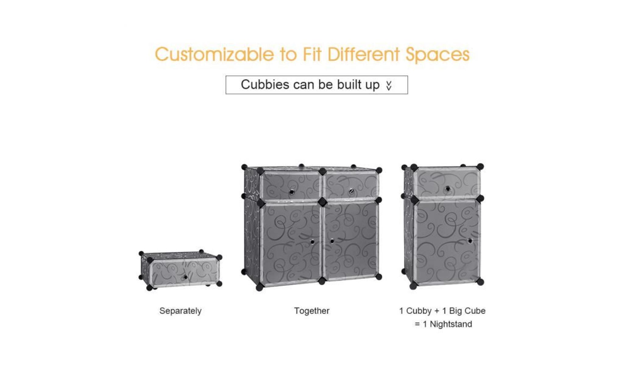 langria 4 cubes diy armoires Étagères plastique meuble de rangement table de chevet chambre modulaire avec portes auto assemblage pas cher