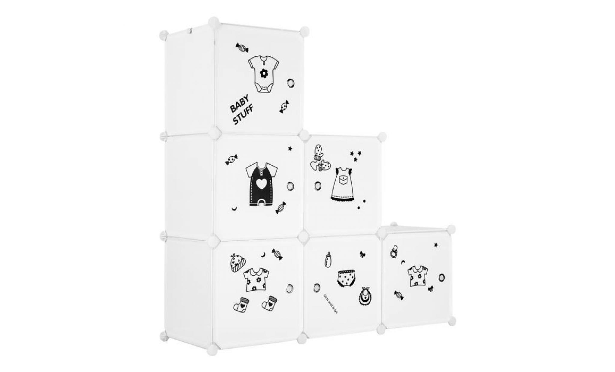 langria 6 cabines meuble de rangement plastique etagère modulaire armoire de chambre blanc pour enfants cartoon