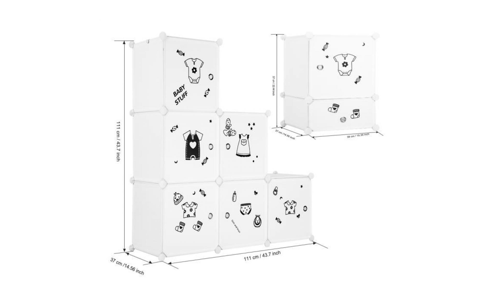langria 6 cabines meuble de rangement plastique etagère modulaire armoire de chambre blanc pour enfants cartoon pas cher