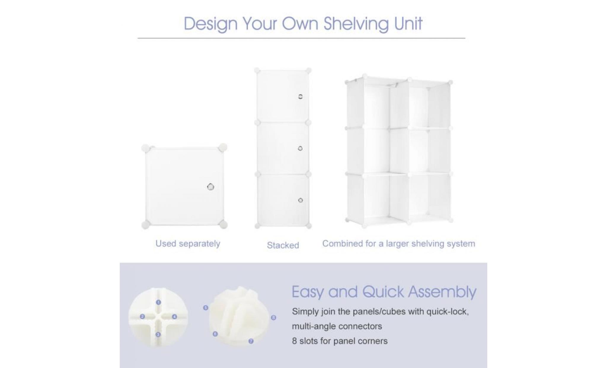 langria 6 cabines meuble de rangement plastique etagère modulaire armoire de chambre blanc pour enfants cartoon pas cher