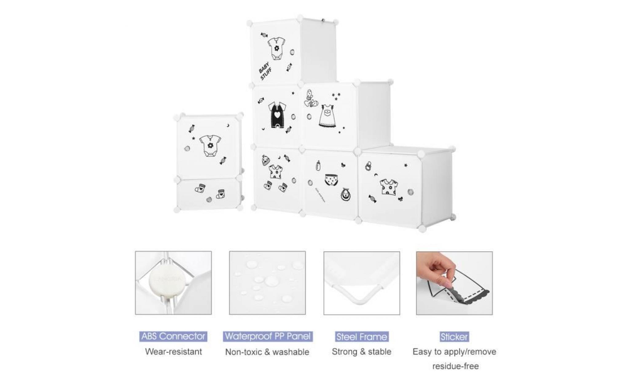 langria 6 cabines meuble de rangement plastique modulaire armoire de chambre avec simple tige de suspension blanc pour enfants pas cher