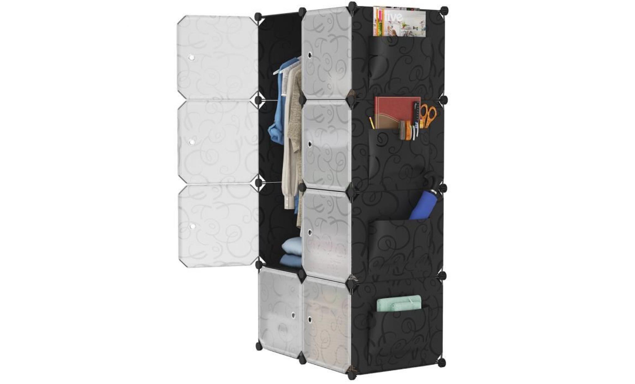 langria 8 cube penderie armoire de chambre Étagère de rangement modulaire meuble translucide noir et blanc