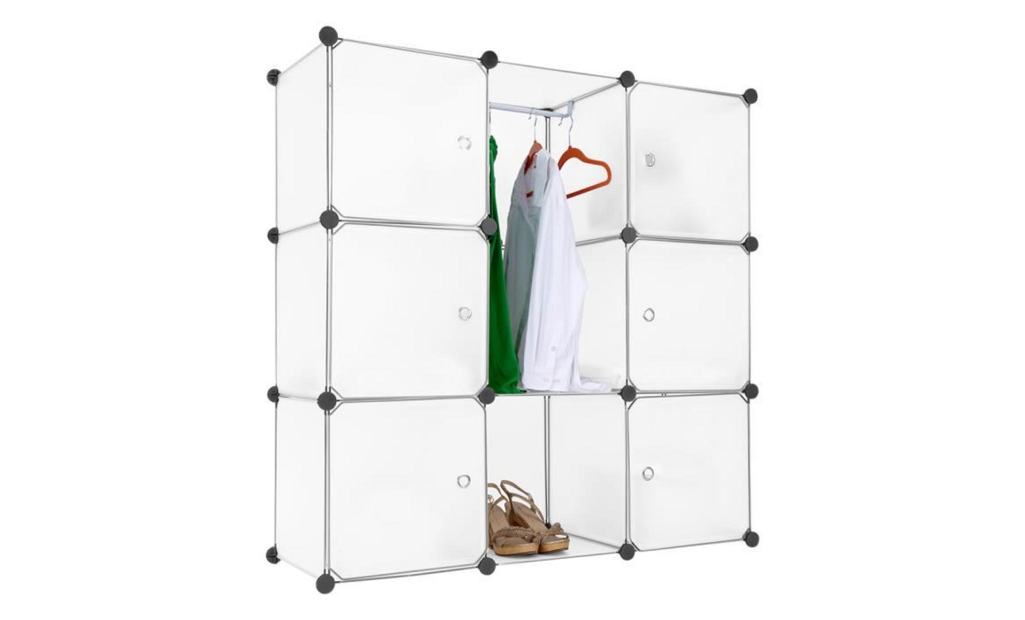 langria 9 cube armoire de rangement modulaire de stockage penderie plastique organisateur avec portes pour vêtements noir