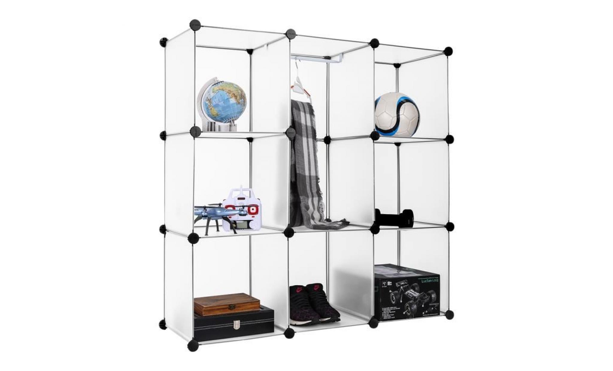 langria 9 cube armoire de rangement modulaire de stockage penderie plastique organisateur avec portes pour vêtements noir pas cher