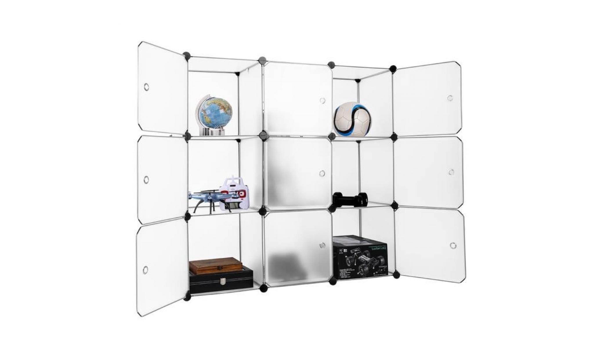 langria 9 cube diy penderie armoire stockage modulable plastique meuble Étagères espace de rangement avec portes translucide blanc