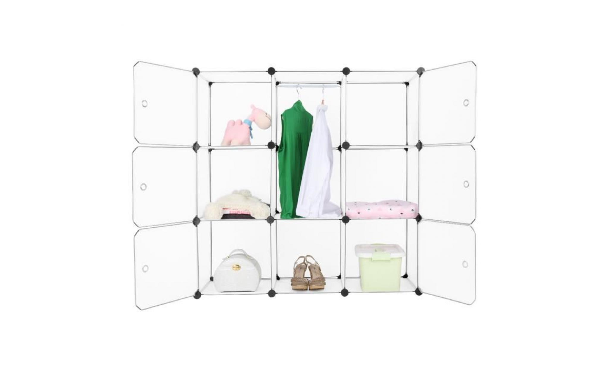 langria 9 cube diy penderie armoire stockage modulable plastique meuble Étagères espace de rangement avec portes translucide blanc pas cher