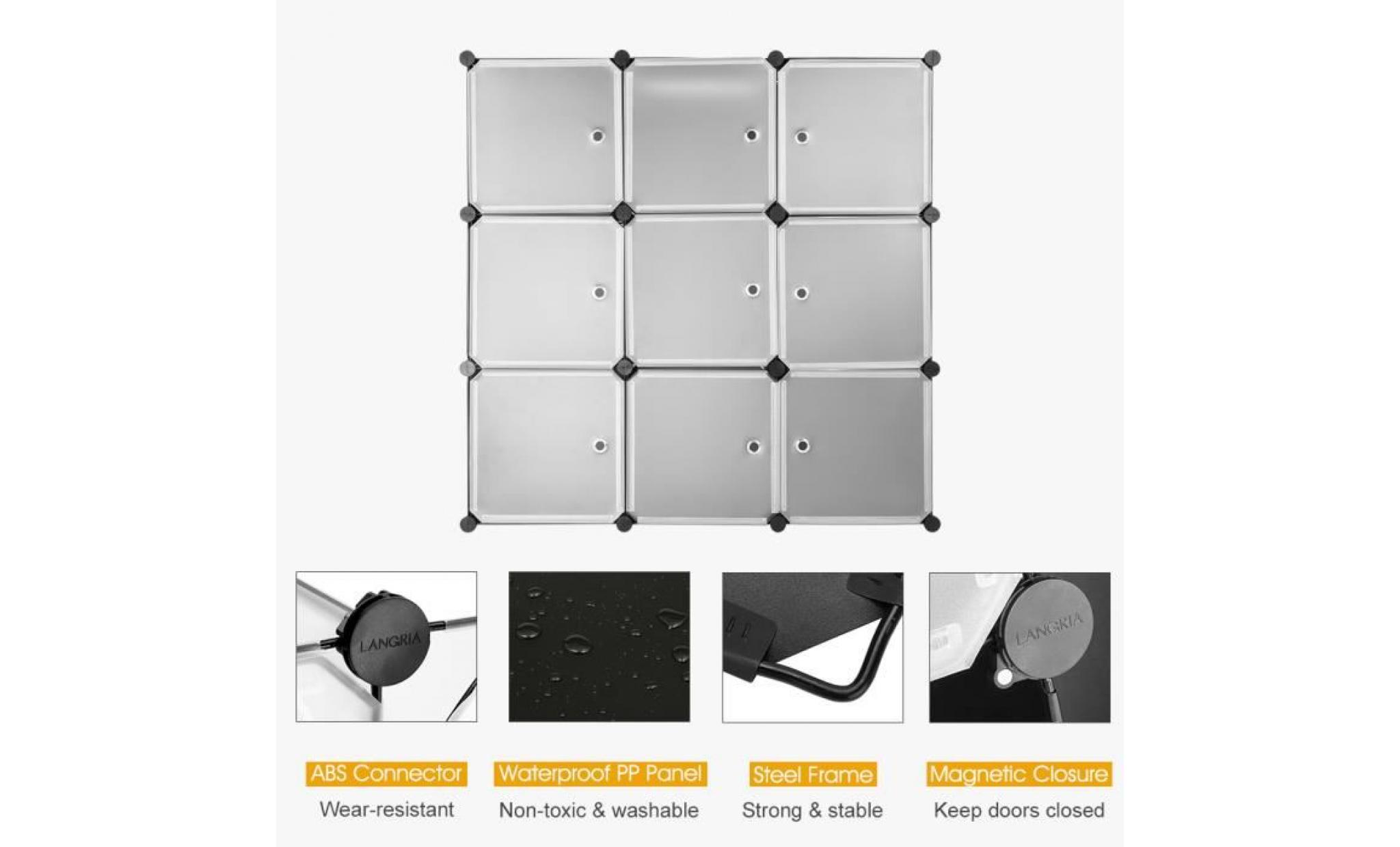 langria 9 cube interlocking modular etagère de stockage avec porte translucide blanc pas cher