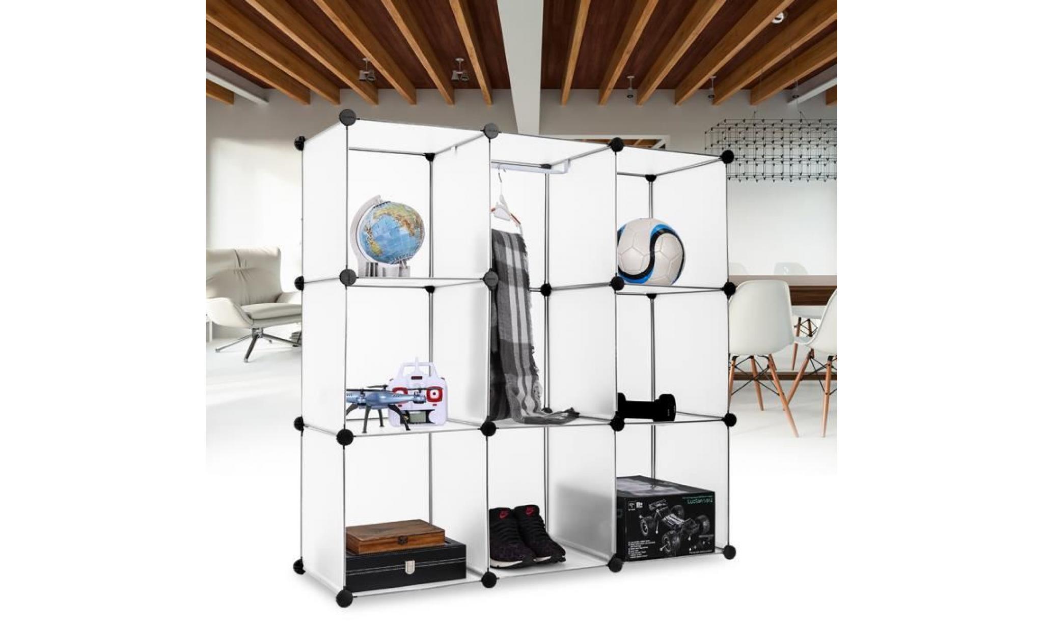 langria 9 cubes armoire de rangement modulaire  armoire de chambre avec portes   blanc translucide