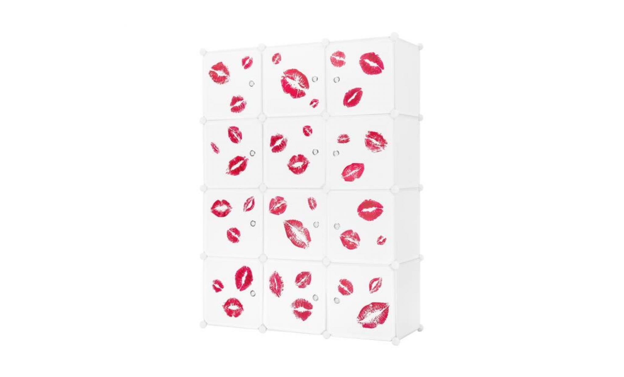langria armoire 12 cubes penderie plastique meuble de rangement etagère modulable dil blanc pour vêtements jouets lèvre rouge