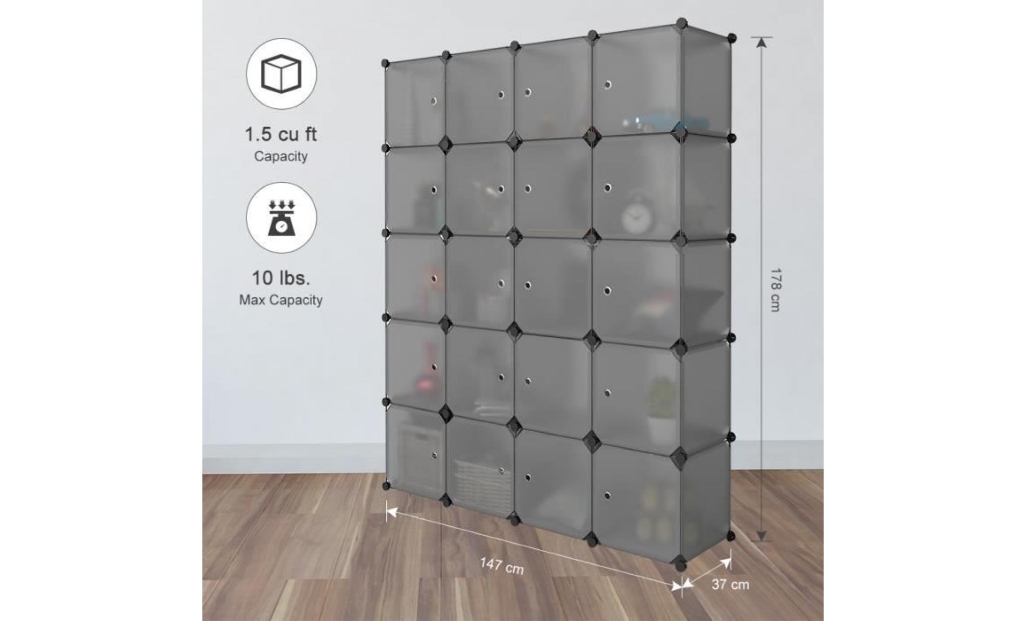 langria armoire de chambre 20 cubes organisateur empilable en plastique conception multifonctionnel modulaire avec tige suspendue pas cher
