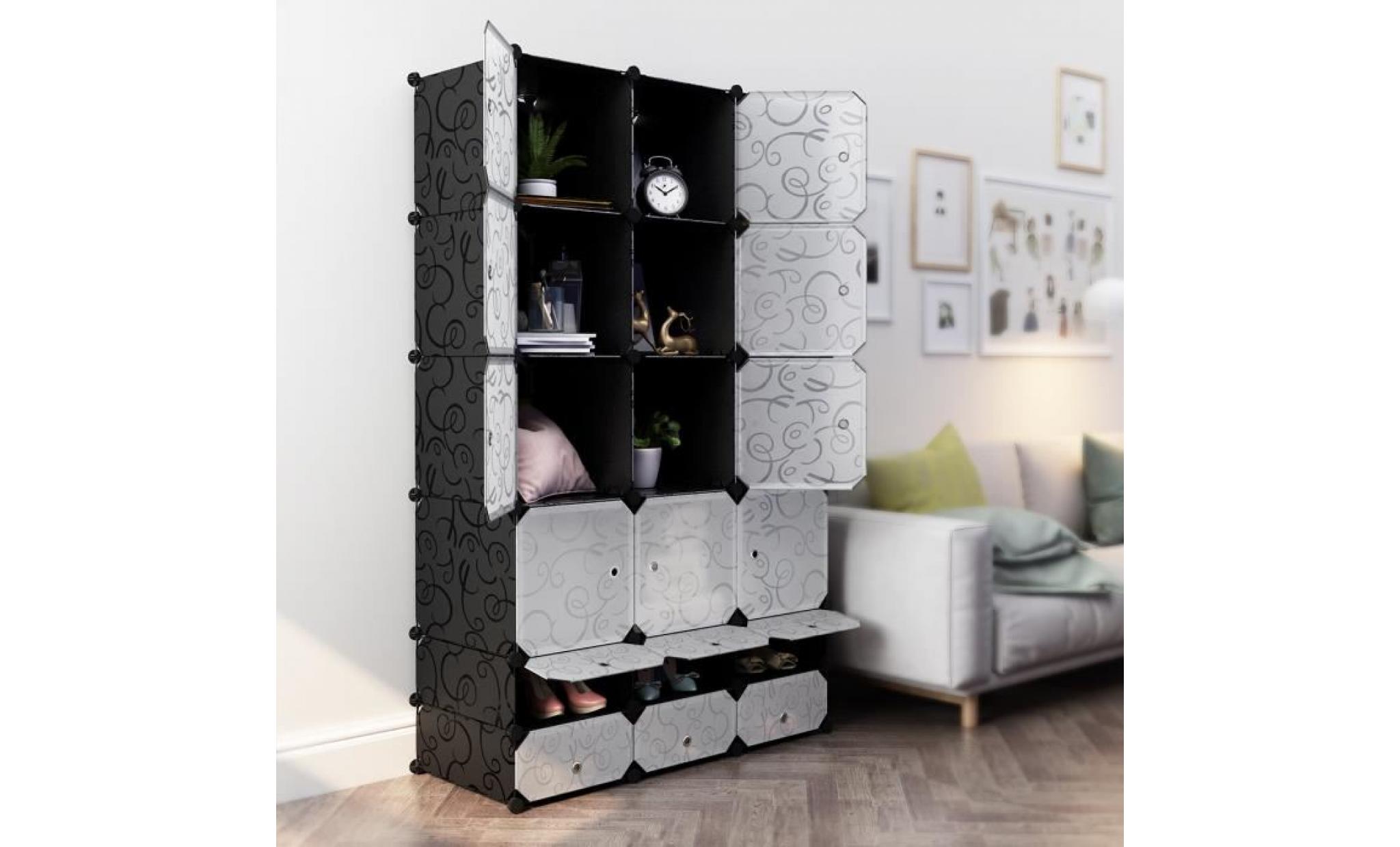 langria armoire de chambre armoire de rangement penderie modulable 18 cubes avec tige suspendue pour vêtement chaussure jouet sac pas cher