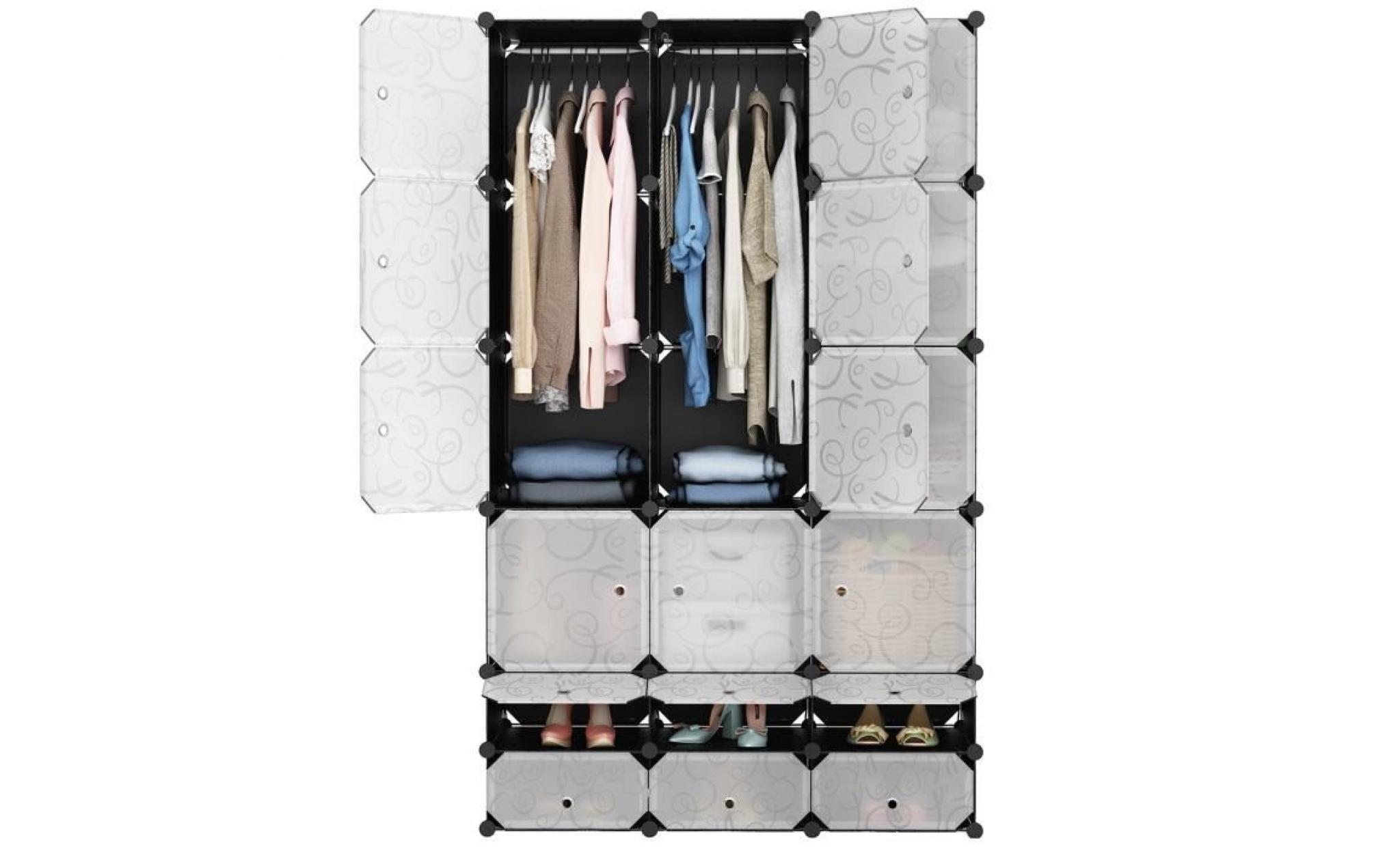 langria armoire de chambre armoire de rangement penderie modulable 18 cubes avec tige suspendue pour vêtement chaussure jouet sac pas cher