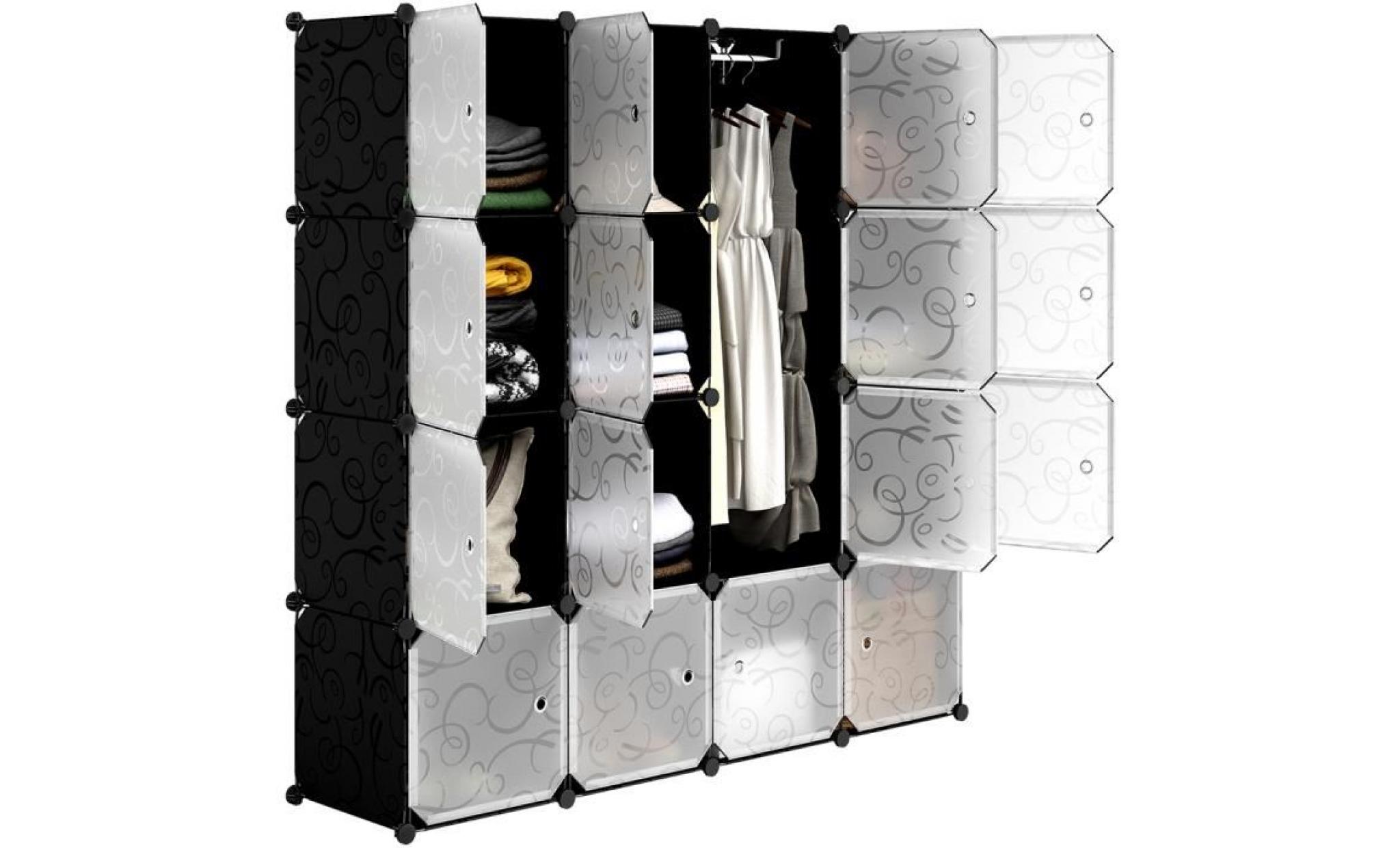 langria armoire de chambre avec penderie modulable 12 cubes meuble rangement avec tige de suspension autocollants divers pour décor pas cher
