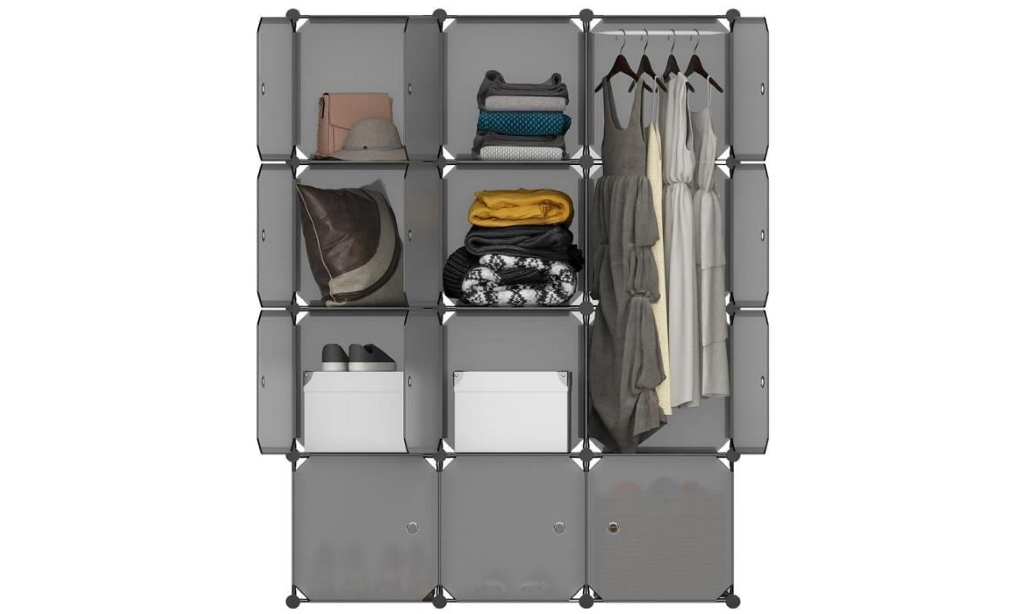 langria armoire de chambre penderie modulable 12 cubes Étagères en cube multifonctionnel avec tige suspendue pour vêtements sacs pas cher