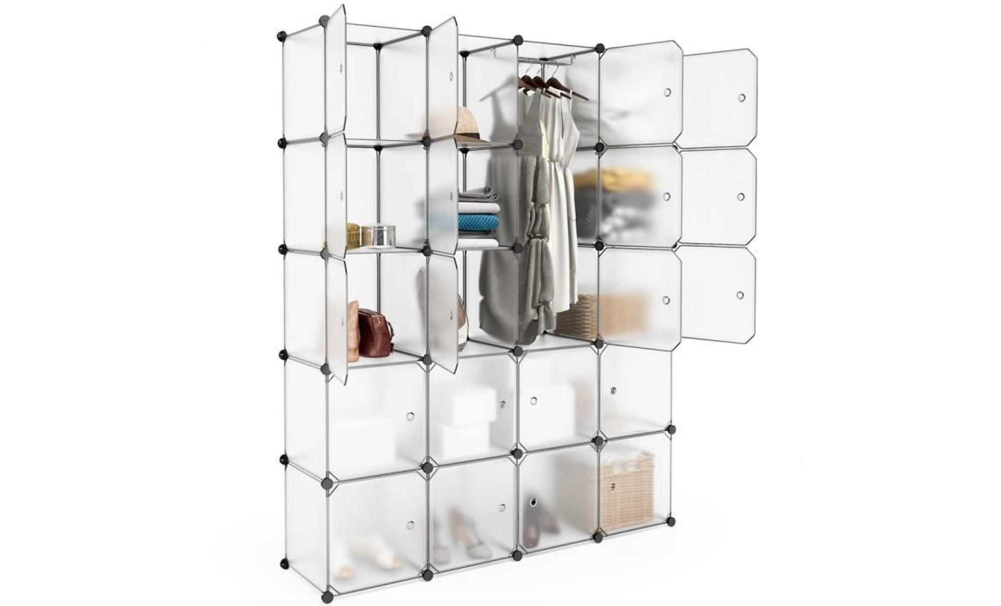 langria armoire penderie 20 cubes placard garde robe Étagères plastique meuble de rangement avec portes gris