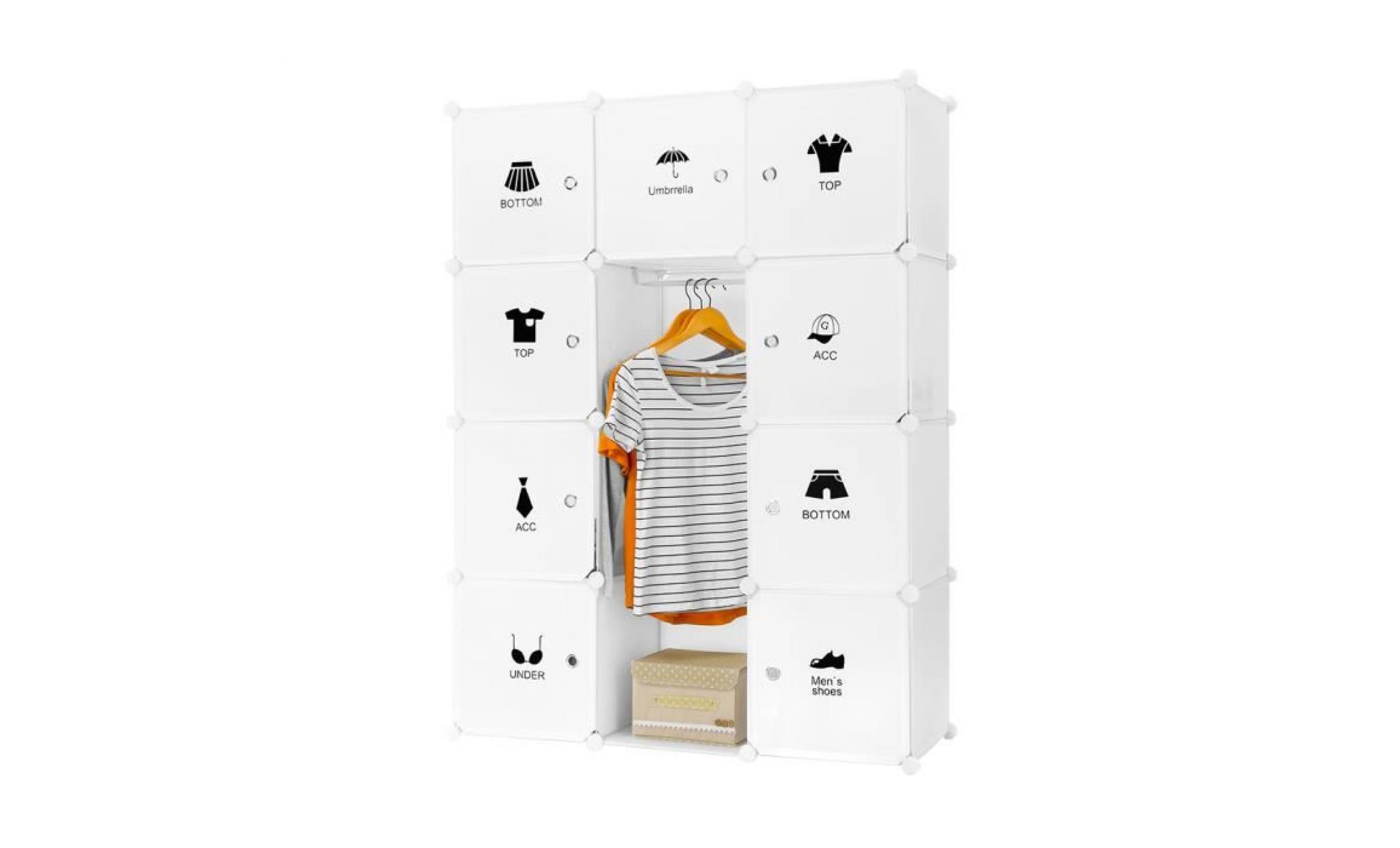 langria armoire de rangement 12 cubes penderie modulable etagères de rangement avec etagères d'angle pour vêtements blanc laiteux