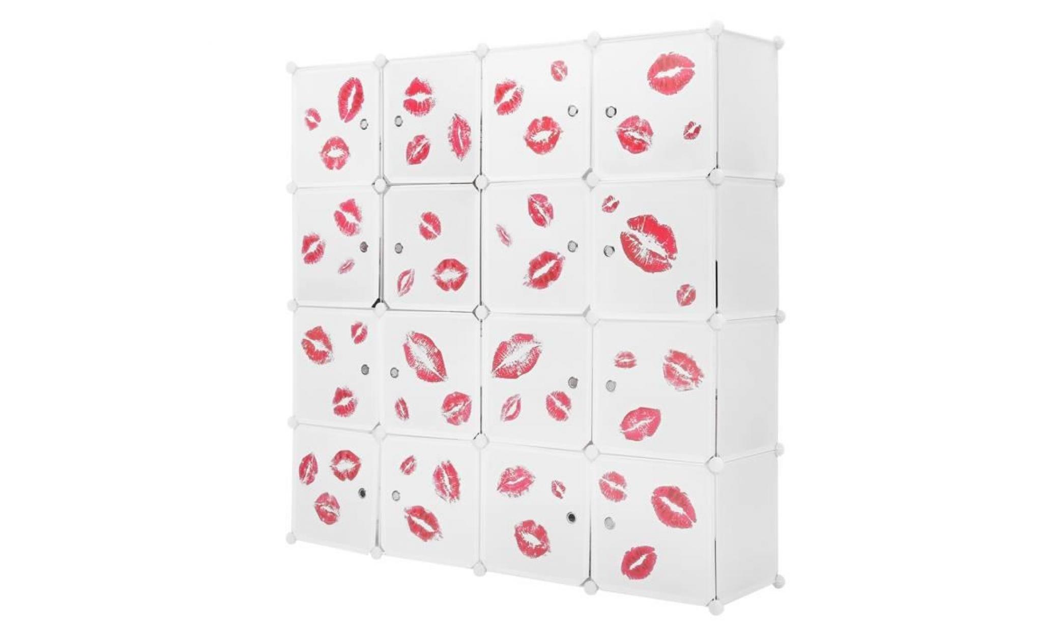langria armoire penderie modulable 16 cubes meuble rangement portes pour vêtements jouets accessoires blanc laiteux