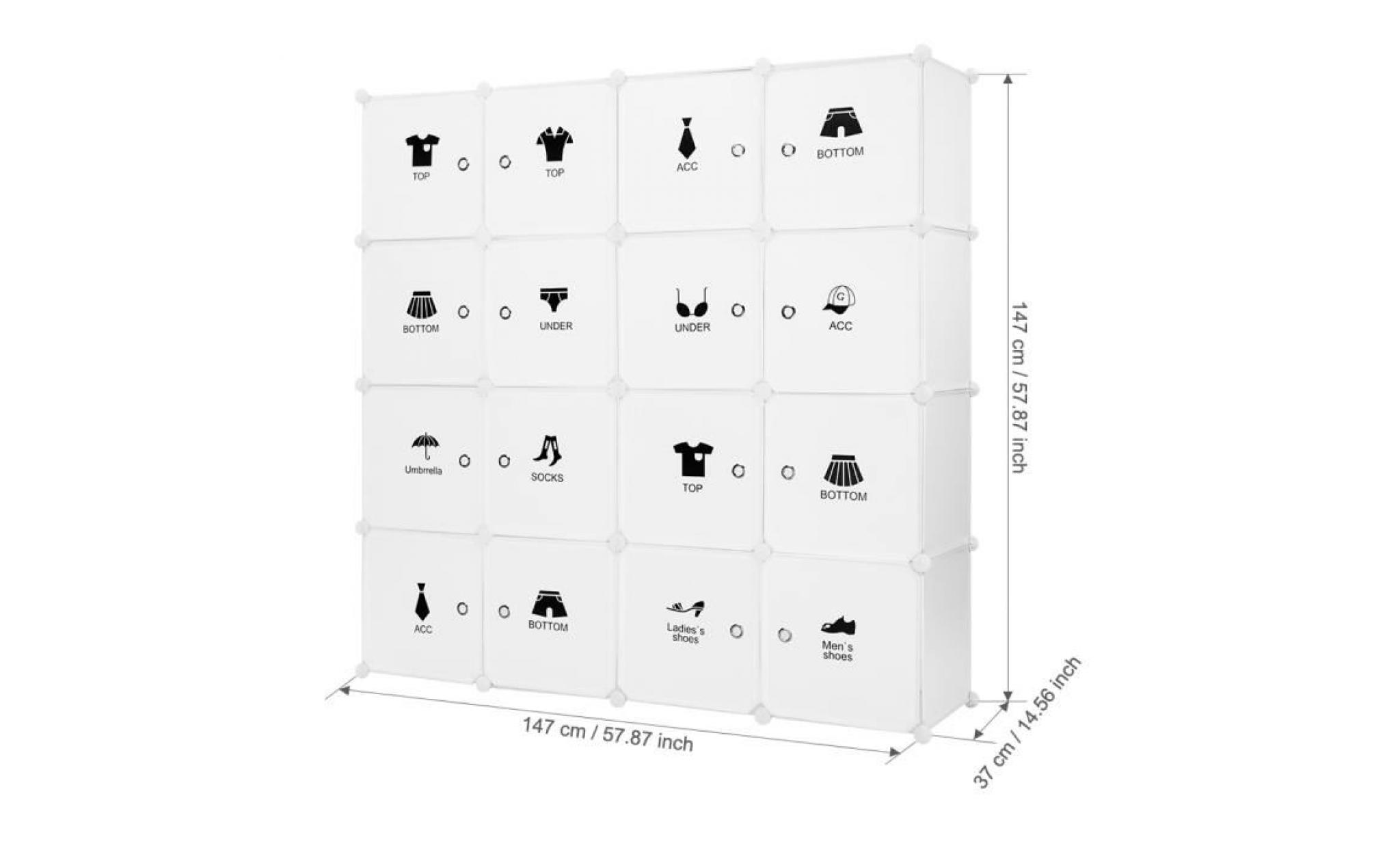 langria armoire penderie modulable 16 cubes meuble rangement portes pour vêtements jouets accessoires blanc laiteux pas cher