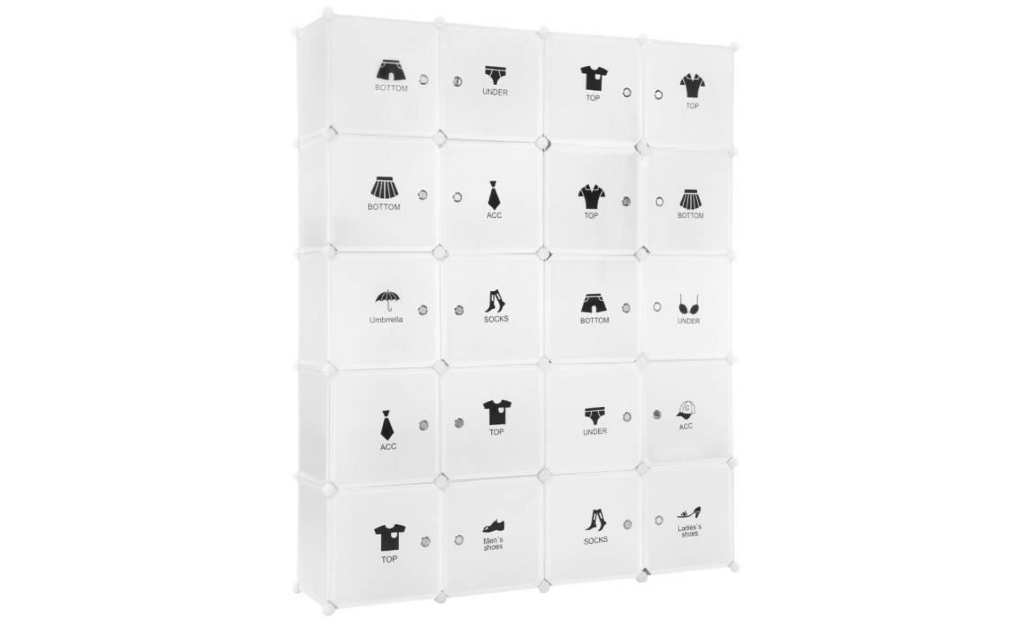 langria armoire penderie modulable 20 cubes tige à vêtements autocollants décor meuble rangement blanc