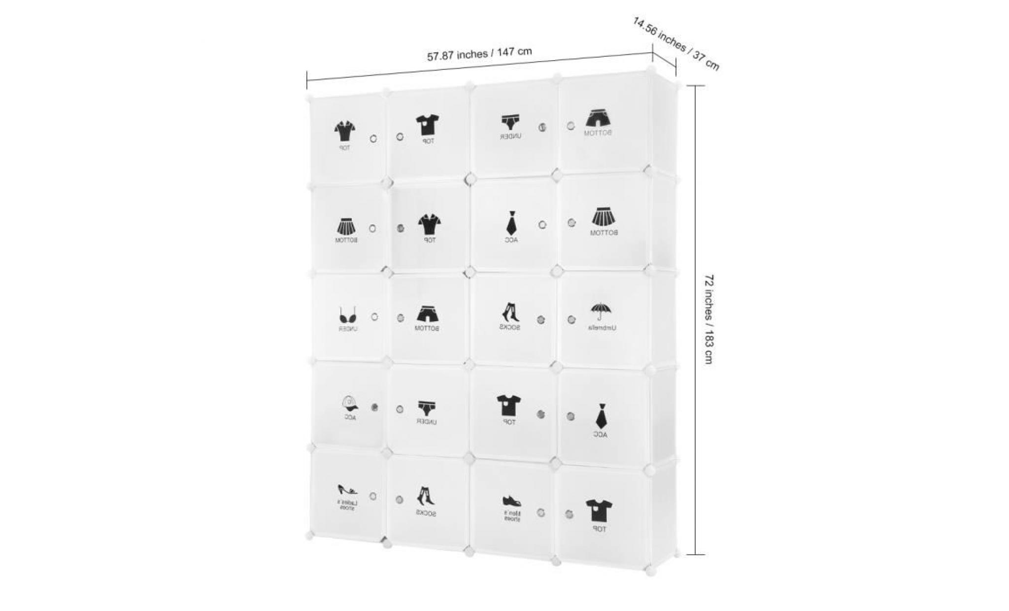 langria armoire penderie modulable 20 cubes tige à vêtements autocollants décor meuble rangement blanc pas cher