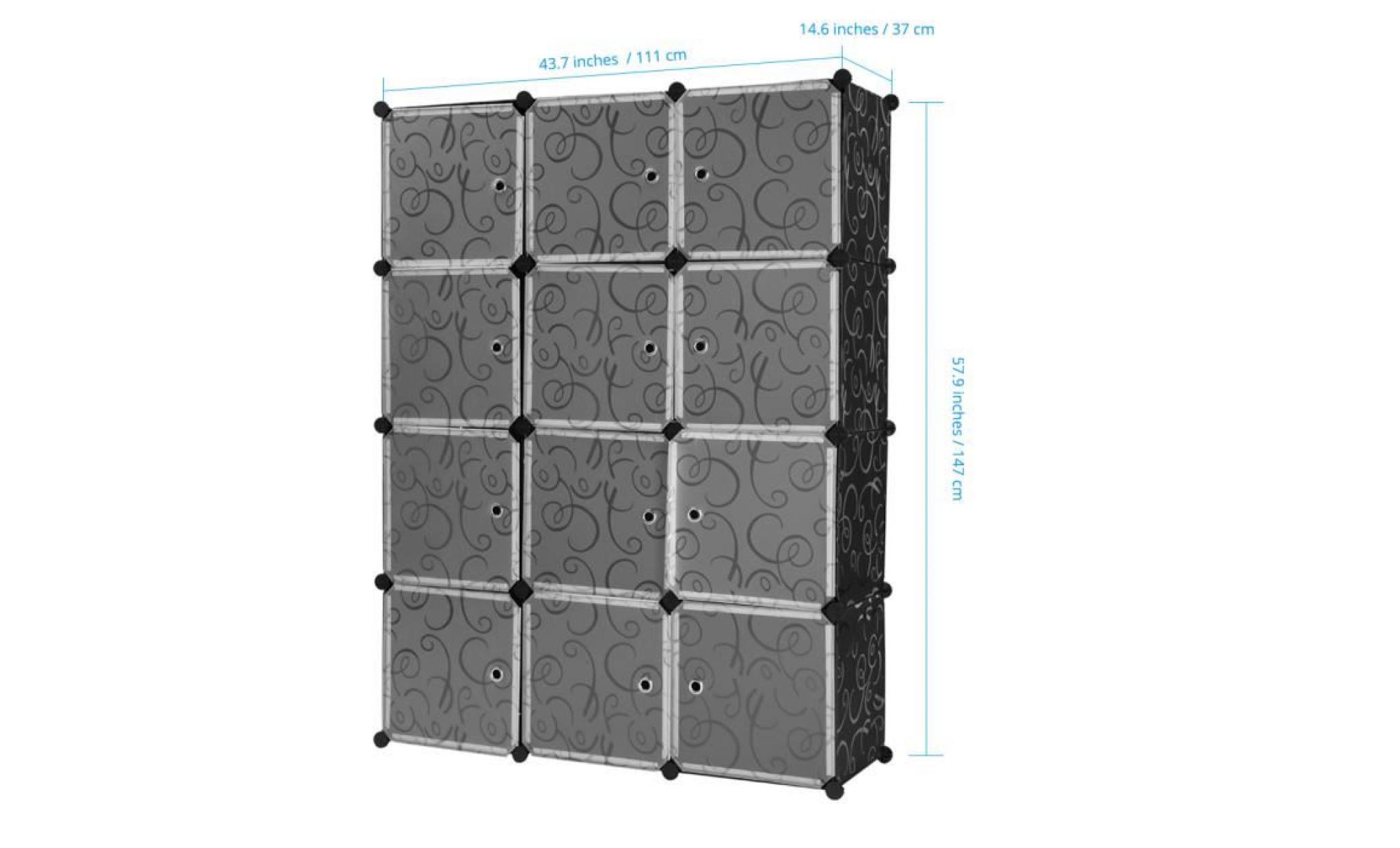langria armoire penderie motif 12 cubes avec storage modulable meuble Étagères de rangement diy pour vêtements chaussures jouets pas cher