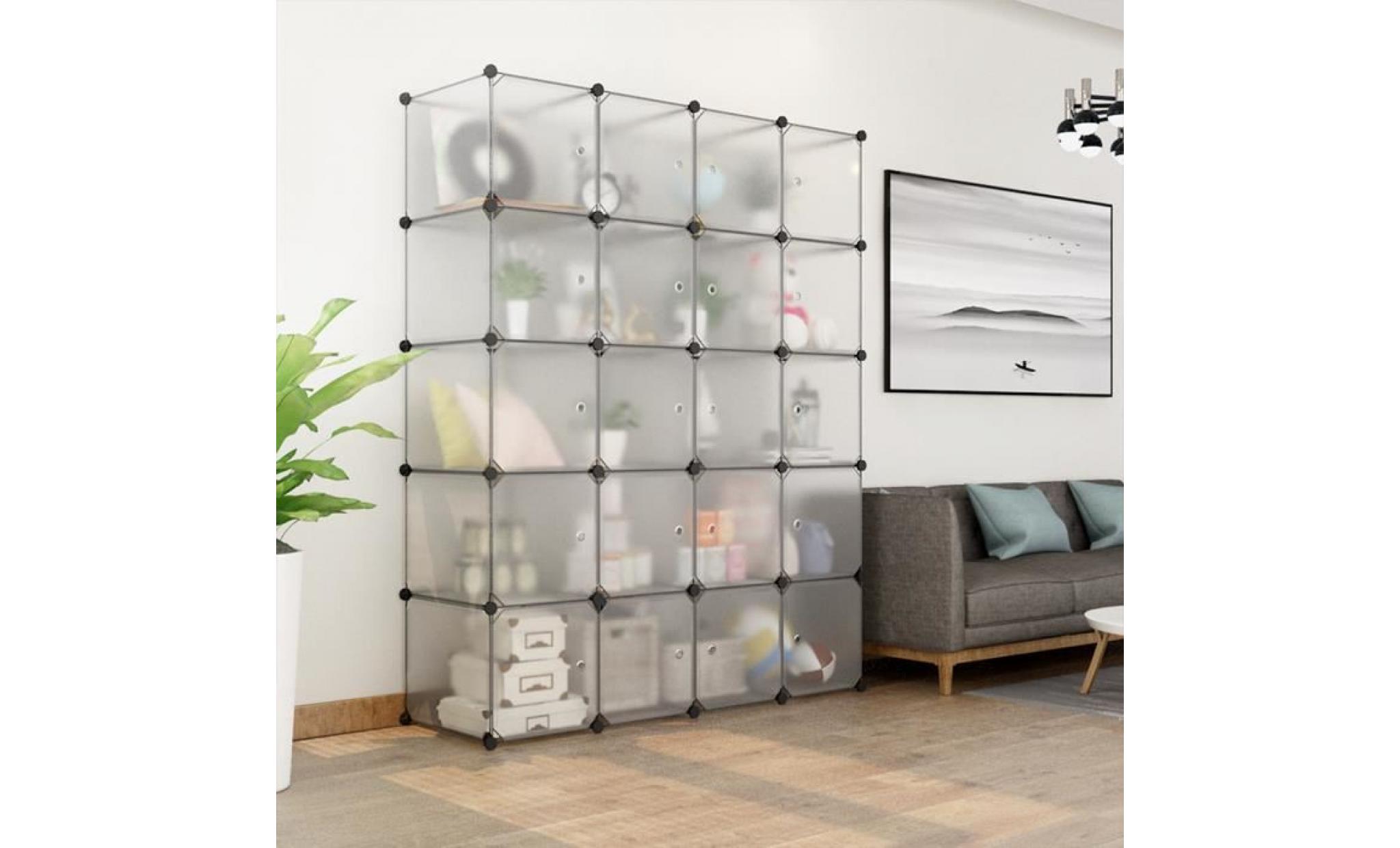 langria armoire penderie placard 20 cubes modulaire Étagères plastique meuble de rangement de vêtements&chaussures avec portes blanc