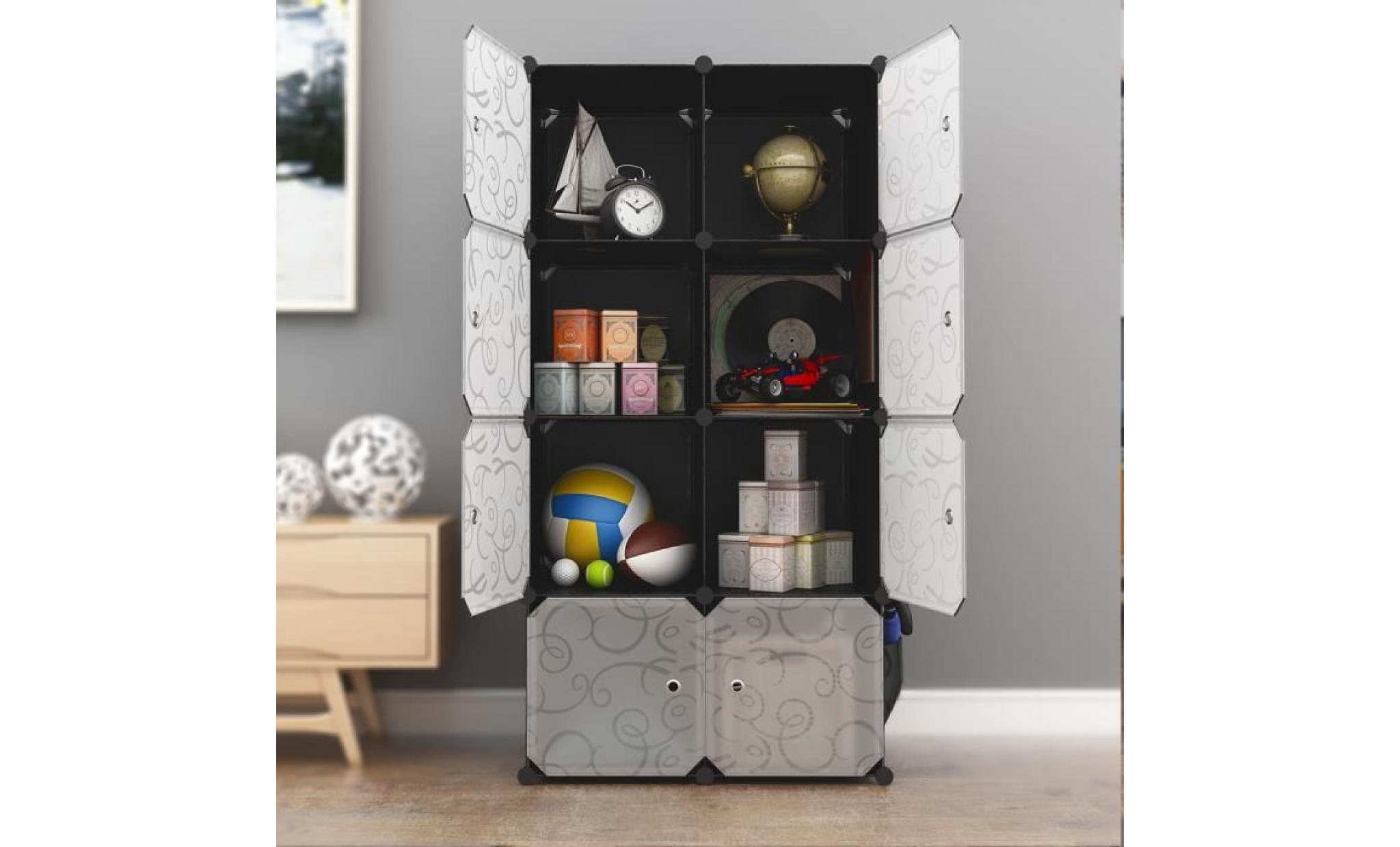 langria armoire penderie placard 8 cubes modulaire Étagères plastique meuble de vêtements&chaussures avec portes blanches