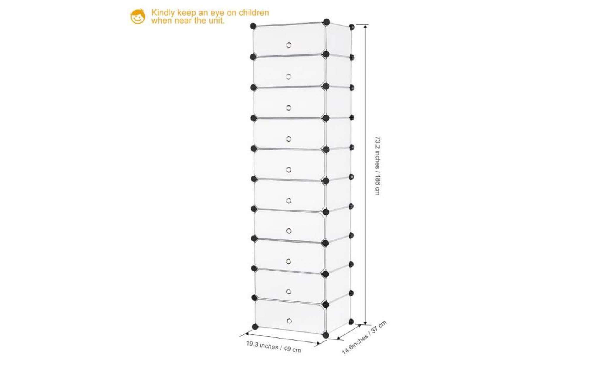 langria  armoires Étagères meuble rangement avec 10 cubes diy, cabinet de stockage modulaire en plastique multiusage blanc pas cher