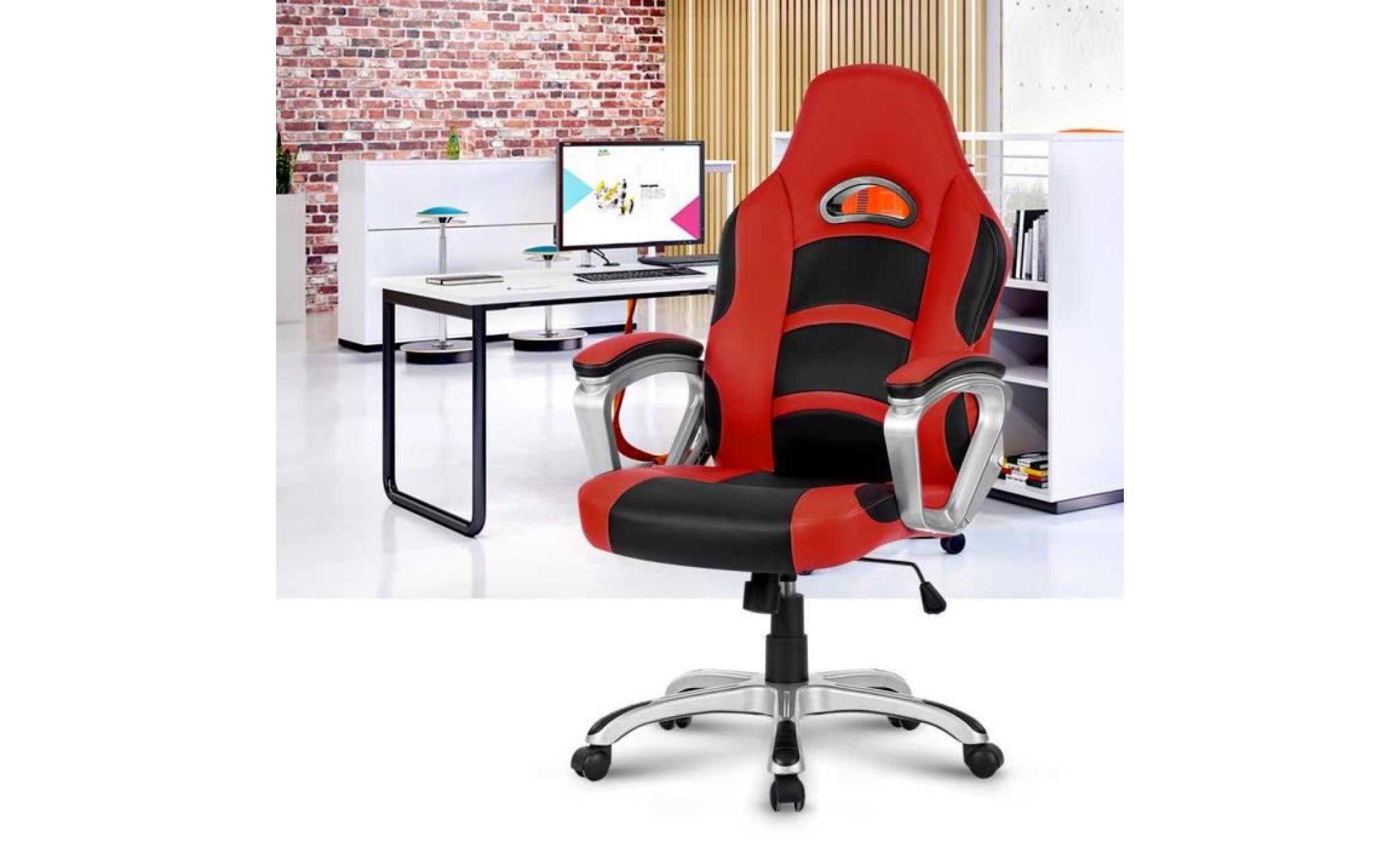 langria chaise de bureau ergonomique haut retour faux cuir racing style jeux d'ordinateur accoudoir hauteur réglable rouge