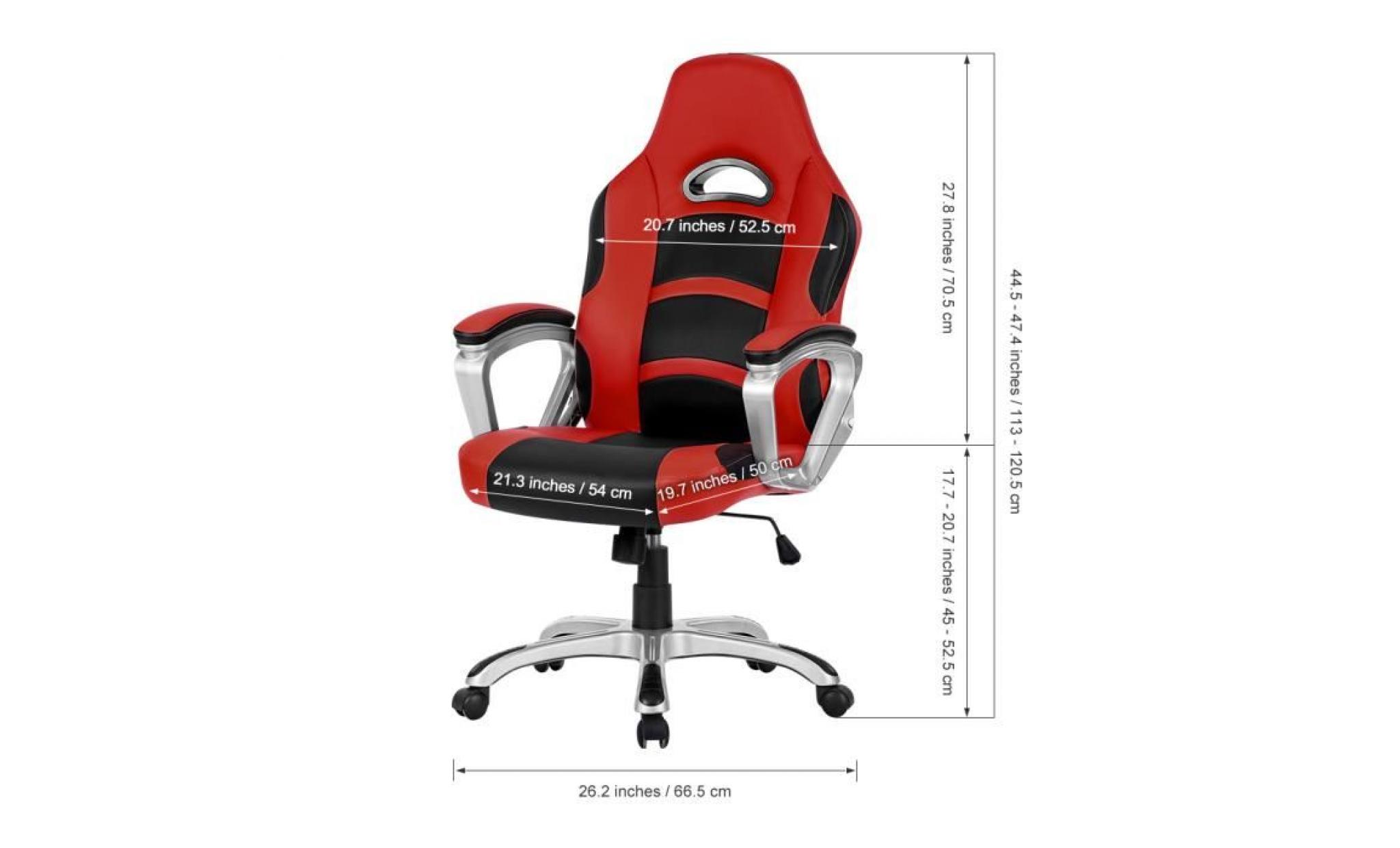 langria chaise de bureau ergonomique haut retour faux cuir racing style jeux d'ordinateur accoudoir hauteur réglable rouge pas cher