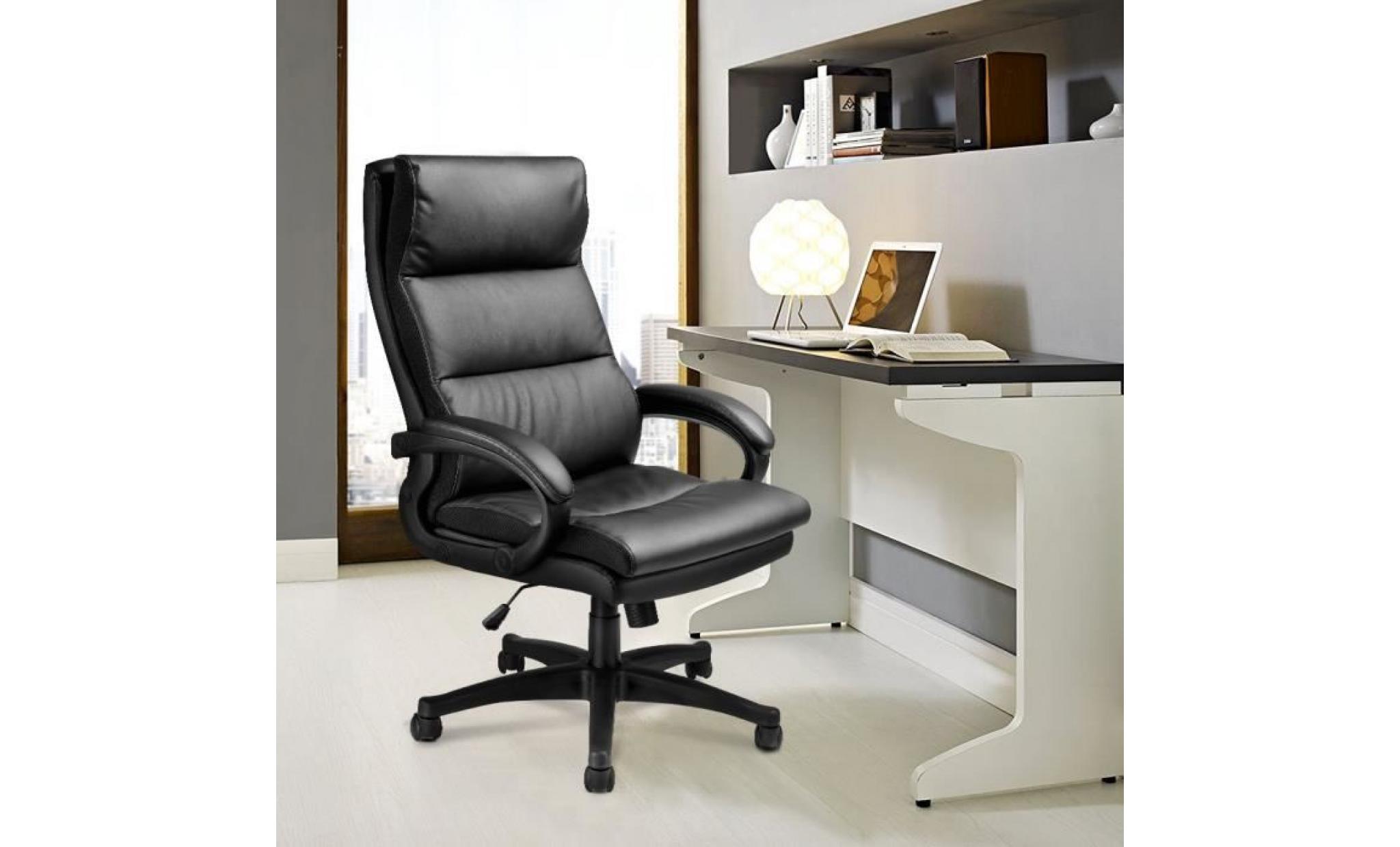 langria fauteuil de bureau chaise de bureau sur roulettes hauteur réglabl en cuir ergonomique rembourré siège dos noir