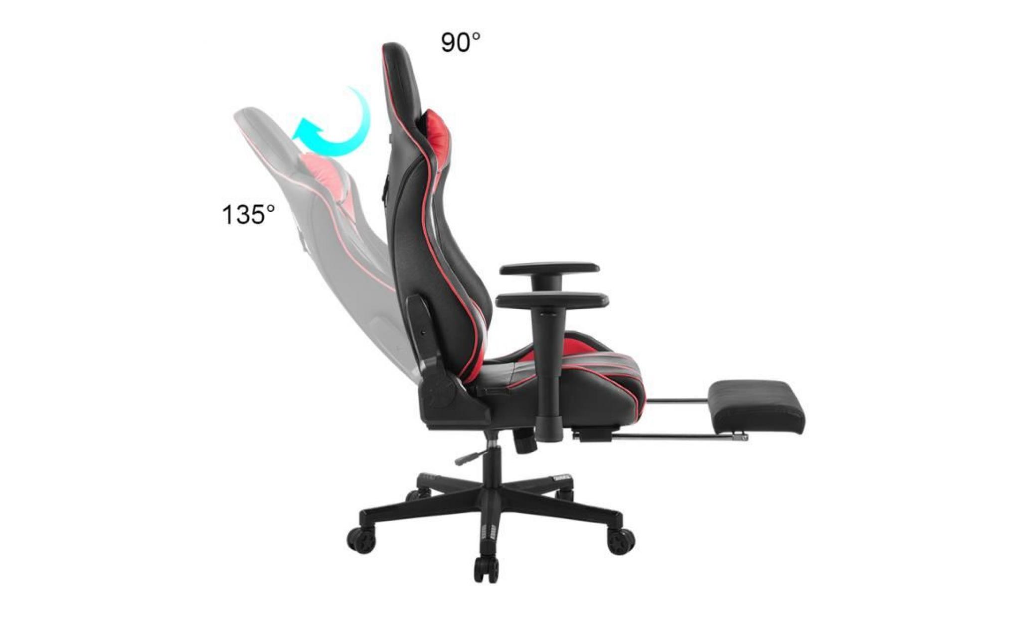 langria fauteuil de bureau en cuir pu racing pour gaming avec repose pieds coulissant lombaire réglable accoudoirs 120kg de capacité pas cher