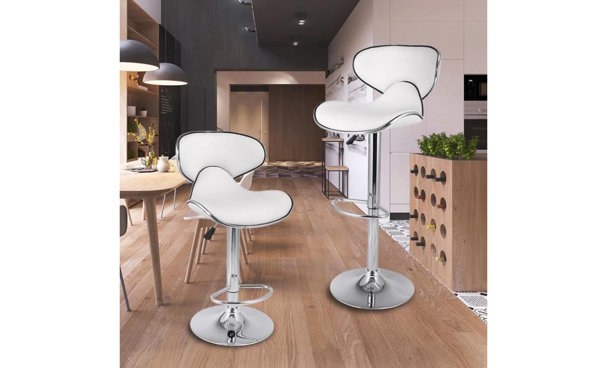 langria lot de 2 tabourets de bar chaises en cuir 2 gaz haute design réglable pour bar comptoir blanc