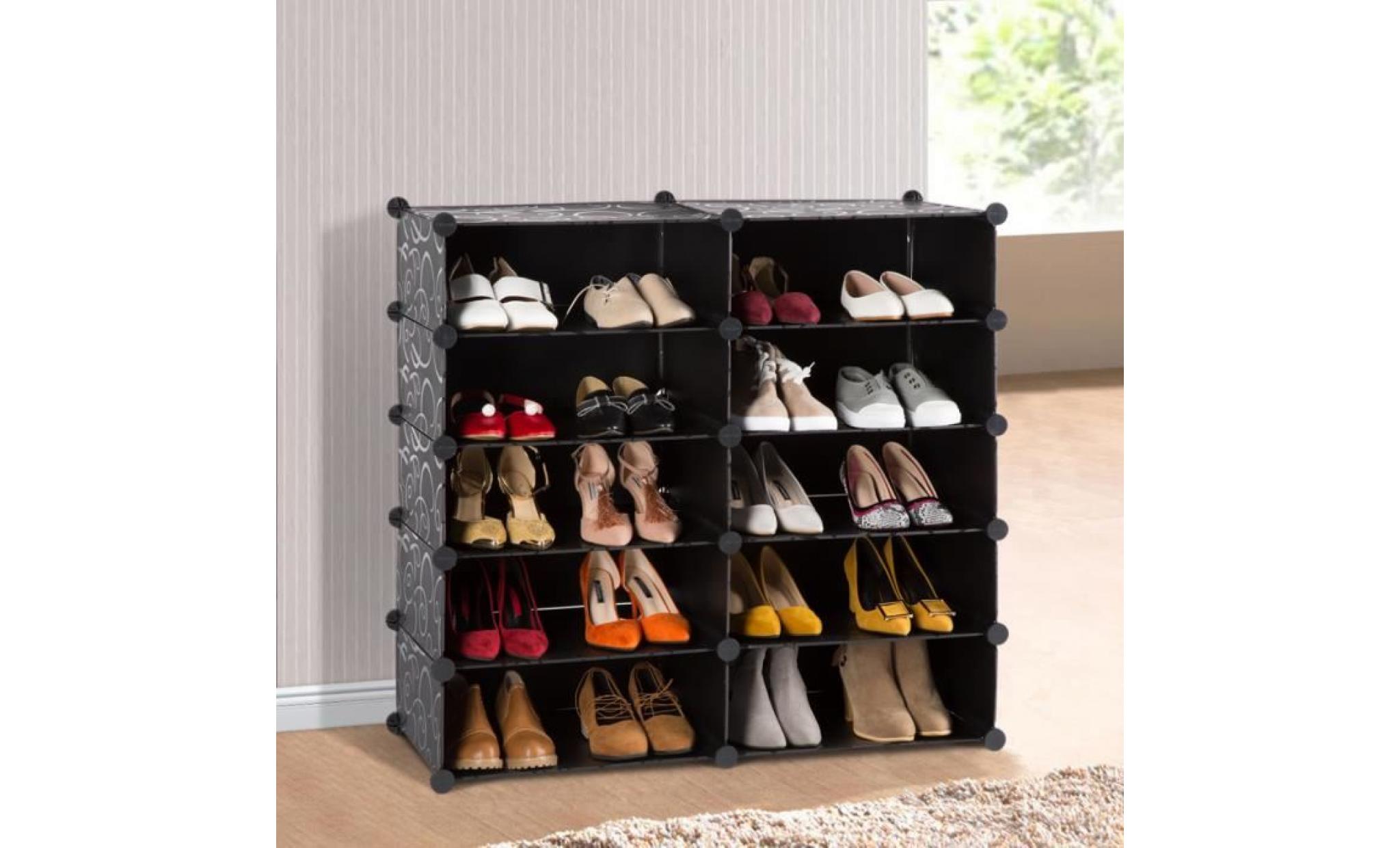 langria  meuble à chaussures plastique Étagère de rangement avec portes plastique 10 cubes modulable armoires pour chambre/ salon