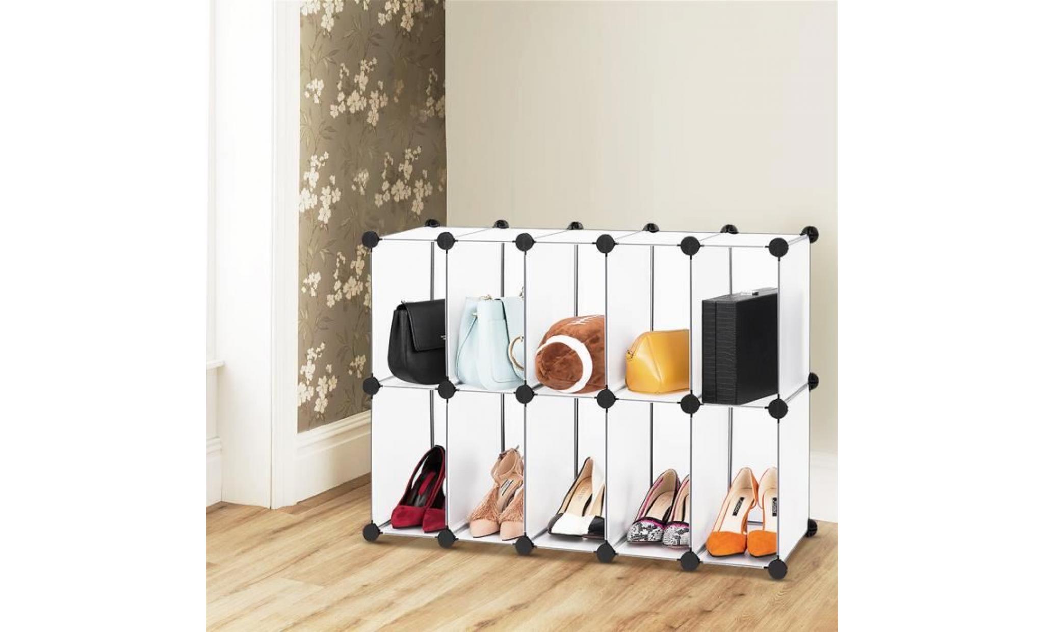 langria meuble rangement à chaussures avec 10 cubes diy, cabinet de stockage modulaire en plastique multiusage blanc pas cher