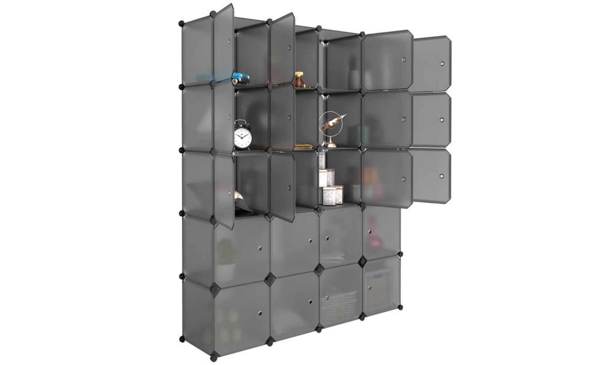 langria penderie plastique Étagère de rangement avec portes plastique 20 cubes modulable armoires pour chambre/ salon gris pas cher