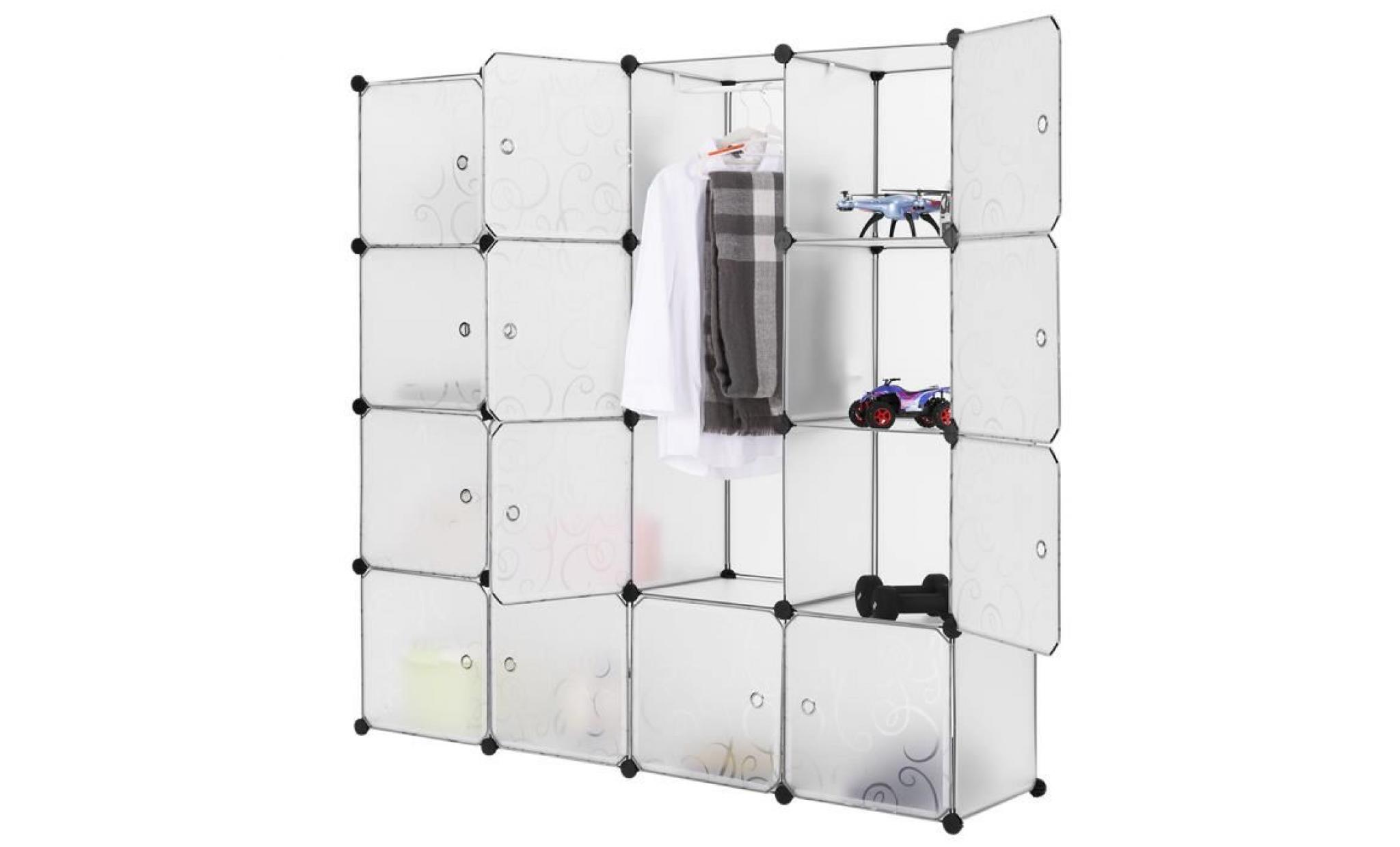 langria stockage armoire plastique 16 cubes translucide solidement Étagère meuble rangement chambre
