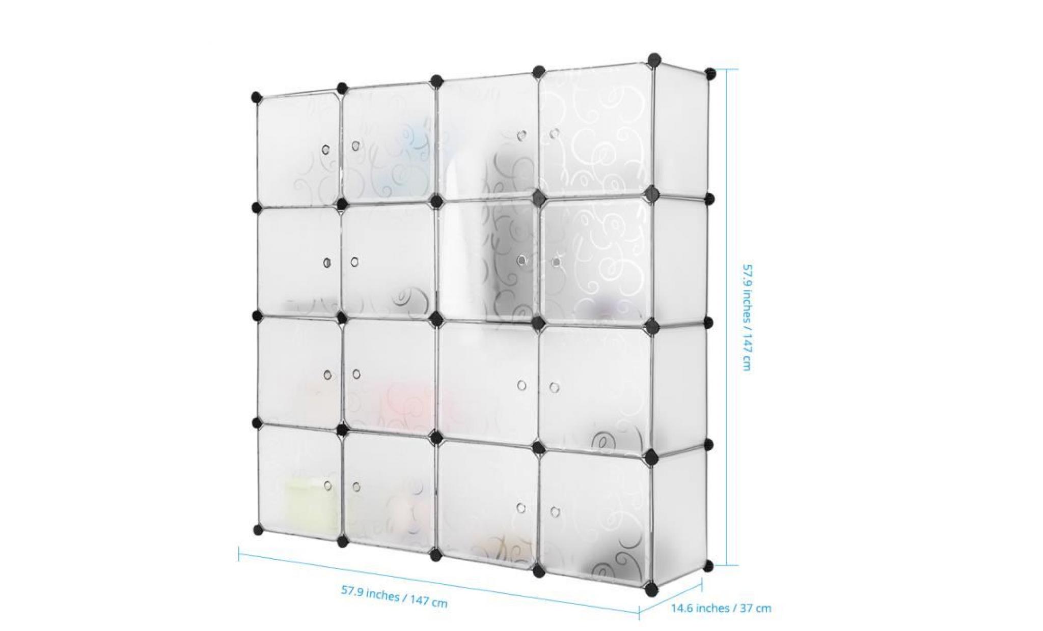 langria stockage armoire plastique 16 cubes translucide solidement Étagère meuble rangement chambre pas cher