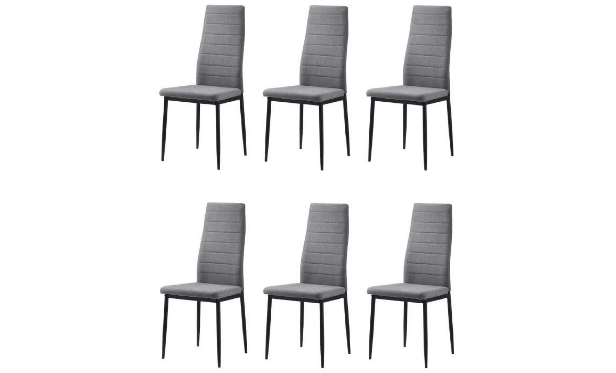 laureate lot de 6 chaises de salle à manger en métal noir   tissu gris chiné   contemporain   l 44 x p 43 cm