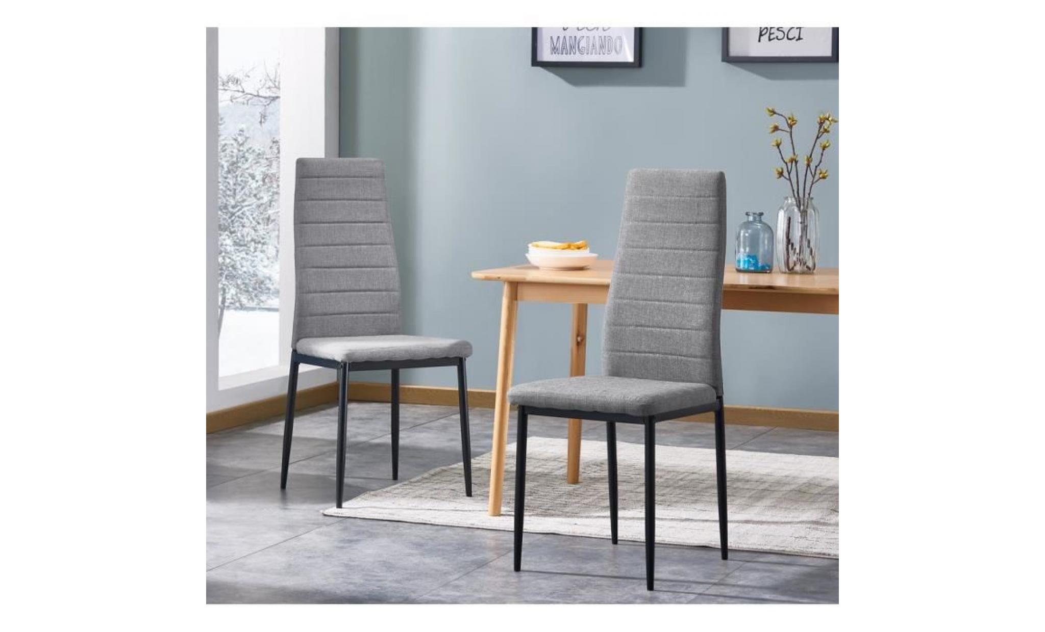 laureate lot de 6 chaises de salle à manger en métal noir   tissu gris chiné   contemporain   l 44 x p 43 cm pas cher