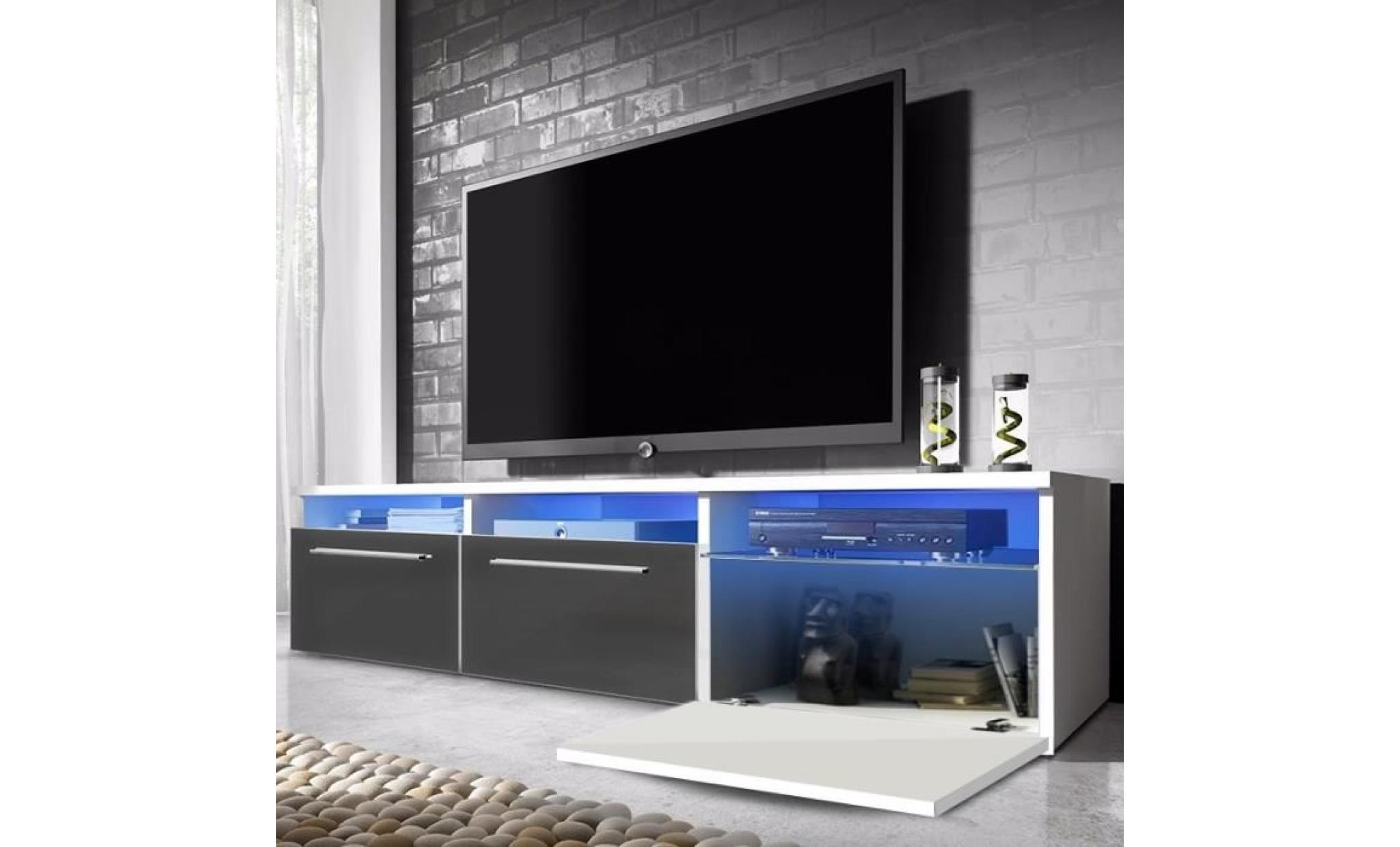 meuble tv / meuble salon   lavello   140 cm   blanc mat / noir brillant   avec led bleue   style classique et moderne pas cher