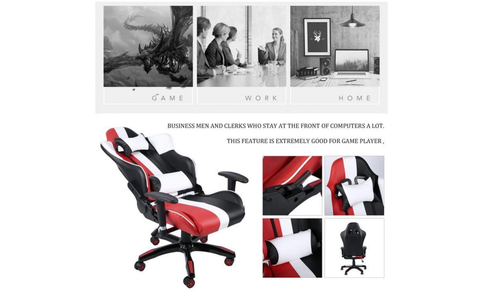 le roi du monde   chaise de jeu fauteuil de bureau en cuir pivotant noir&rouge&blanc
