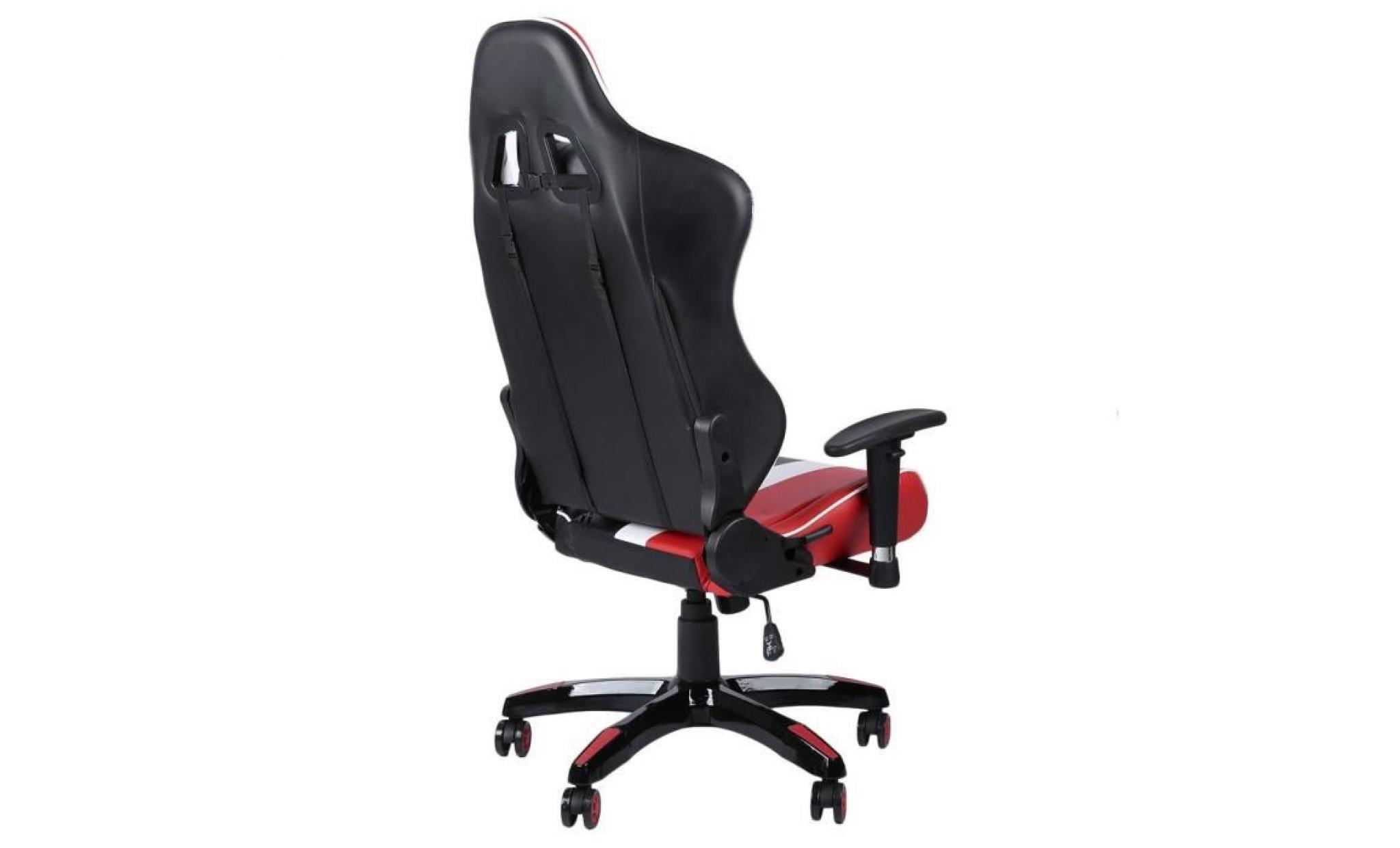 le roi du monde   chaise de jeu fauteuil de bureau en cuir pivotant noir&rouge&blanc pas cher
