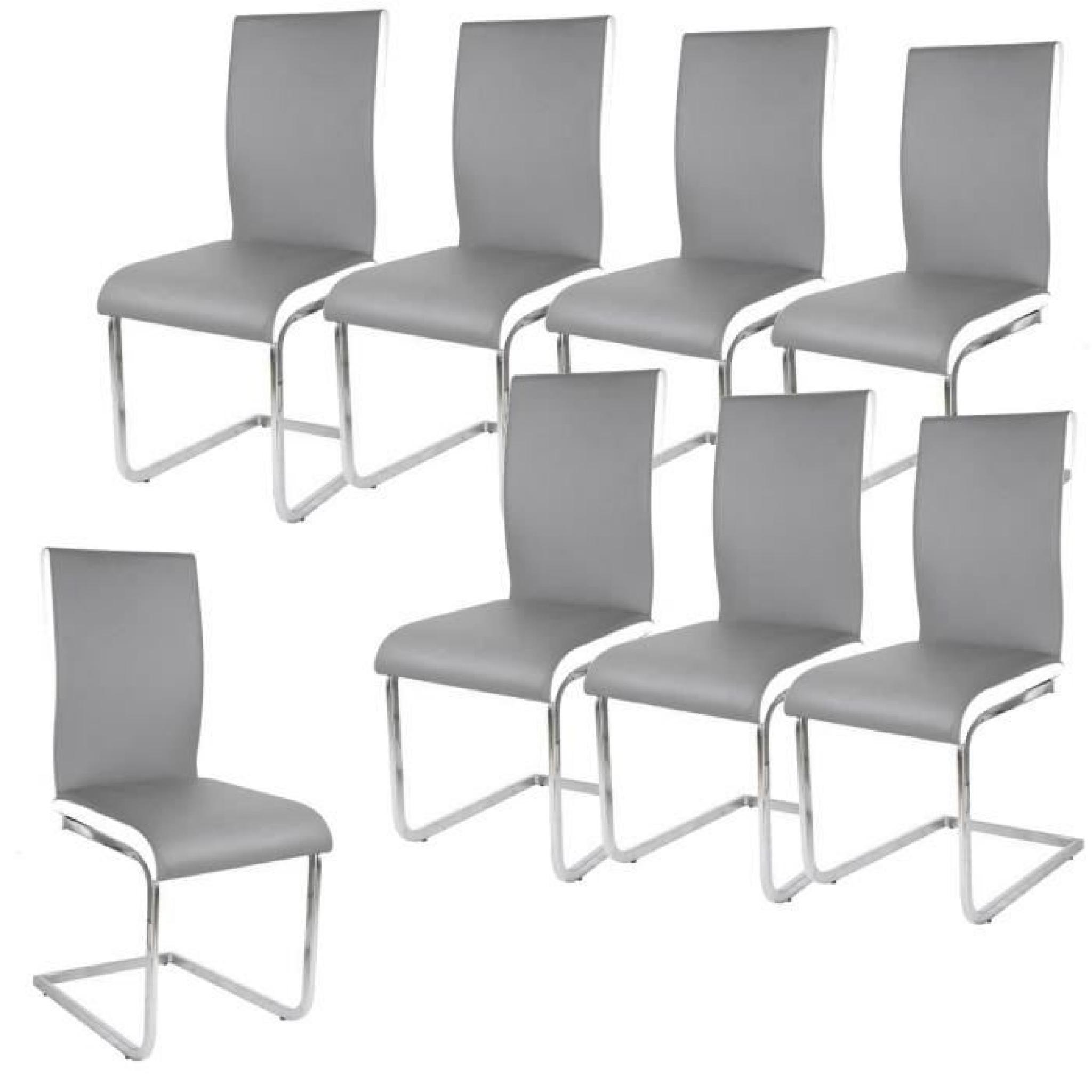 LEA Lot de 8 Chaises de salle à manger blanches grises