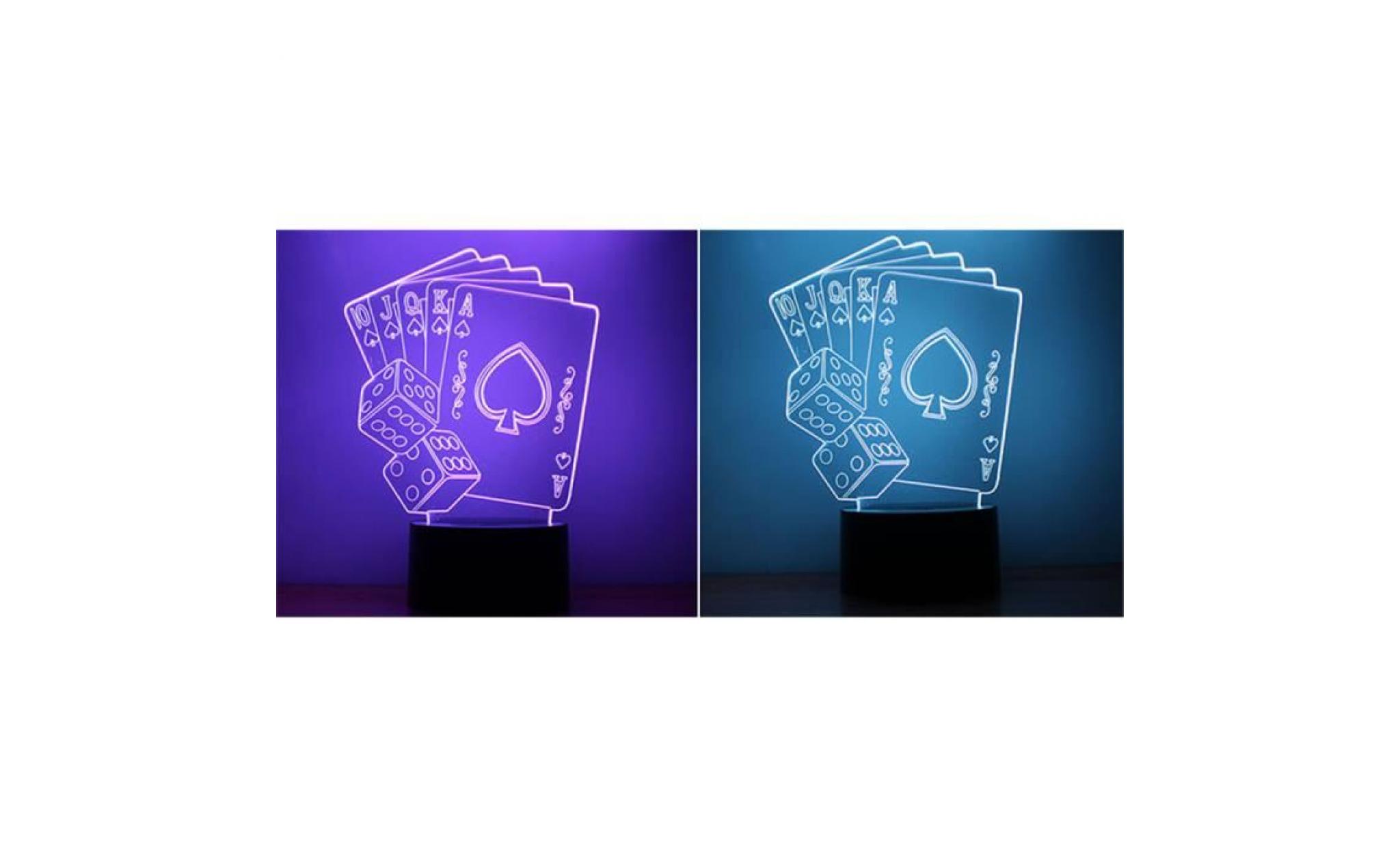 led card poker 3d night light lampes illusion optique 3d 7 couleurs pour la maison li327 pas cher