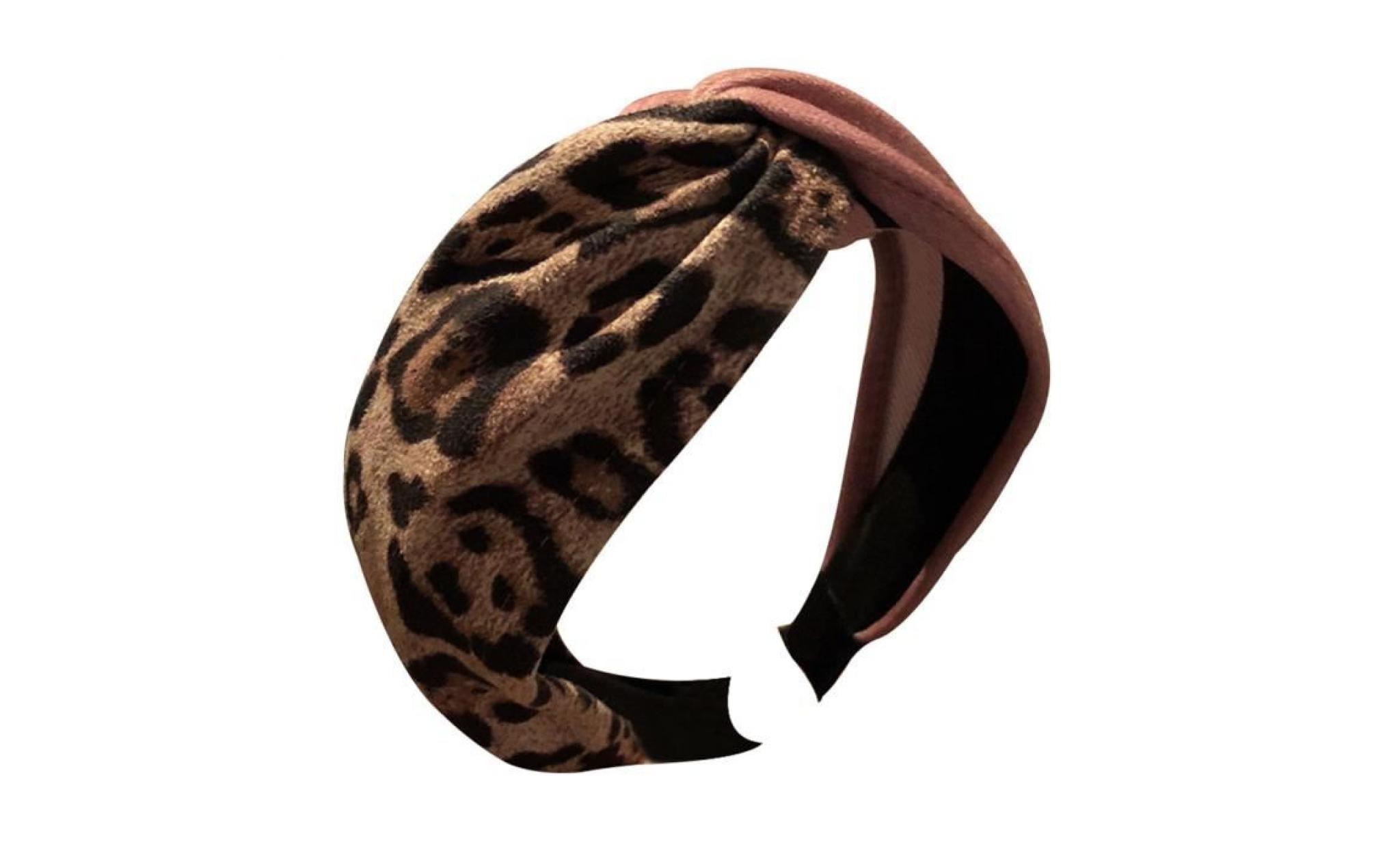 léopard couleur bloc croix cheveux cerceau femmes large bande chiffon bandeau headwrap rose