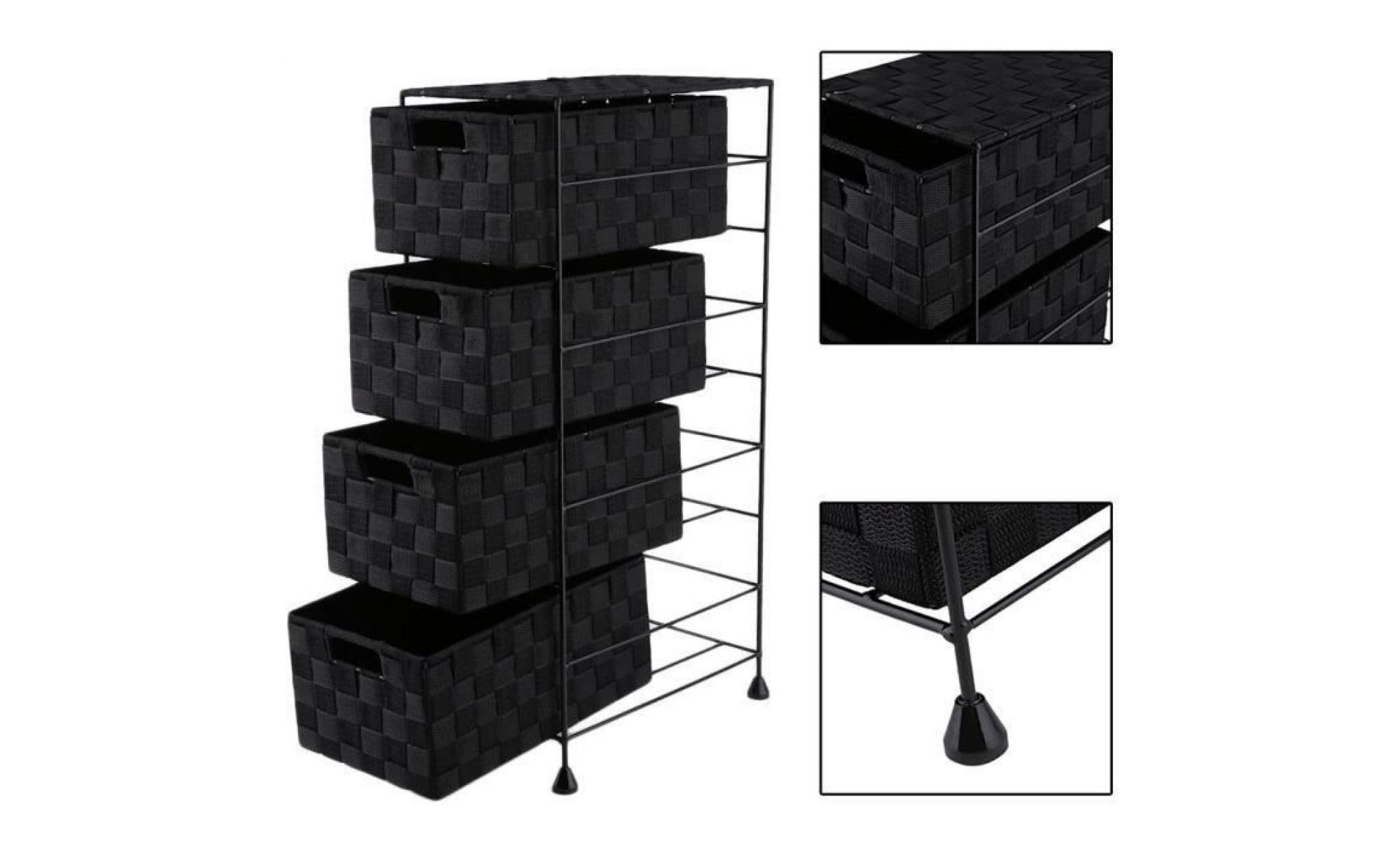 leshp commode meuble de rangement Étagère avec 4 tiroirs noir pas cher