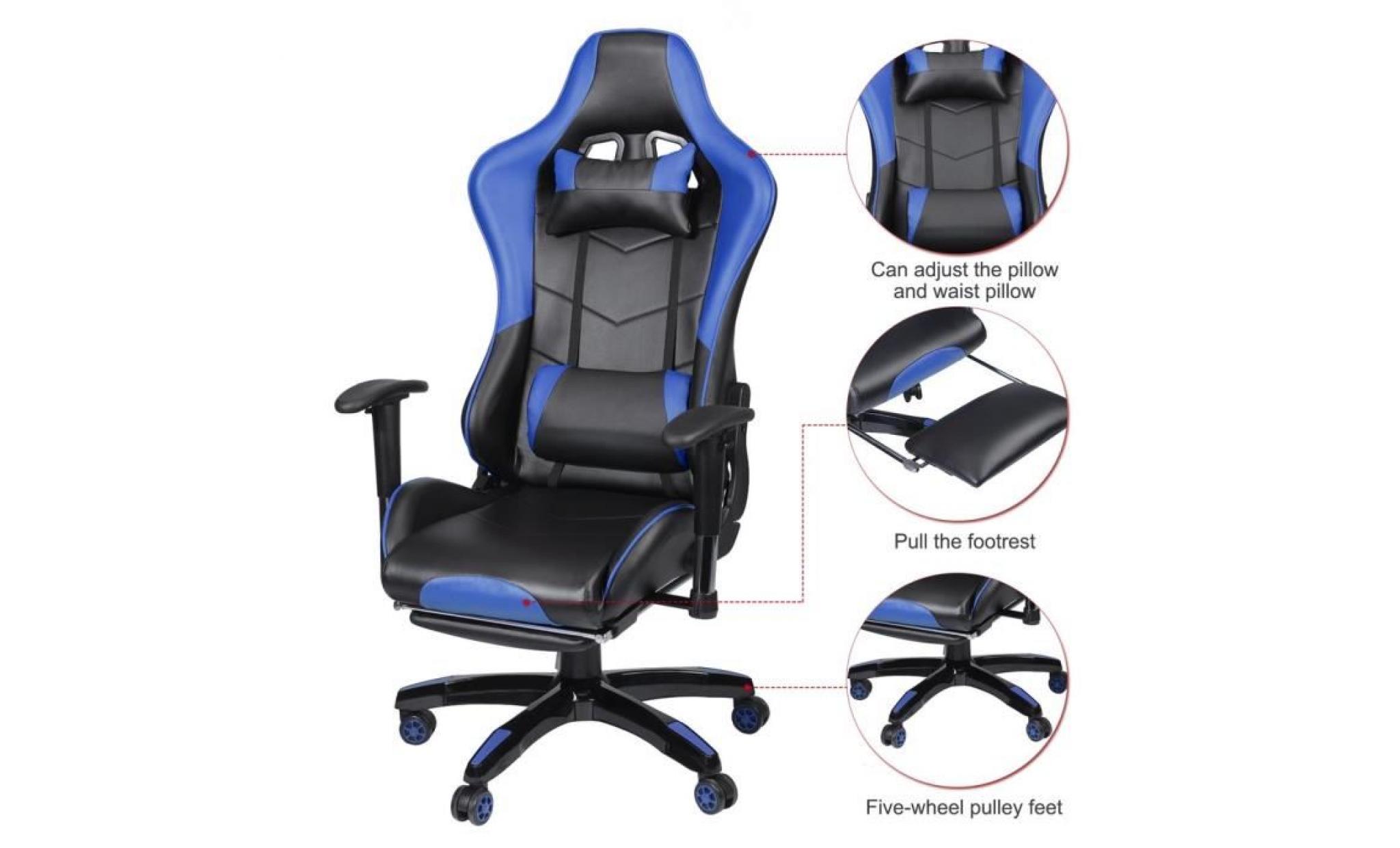 leshp fauteuil de bureau siège pu hauteur réglable noir et bleu pas cher