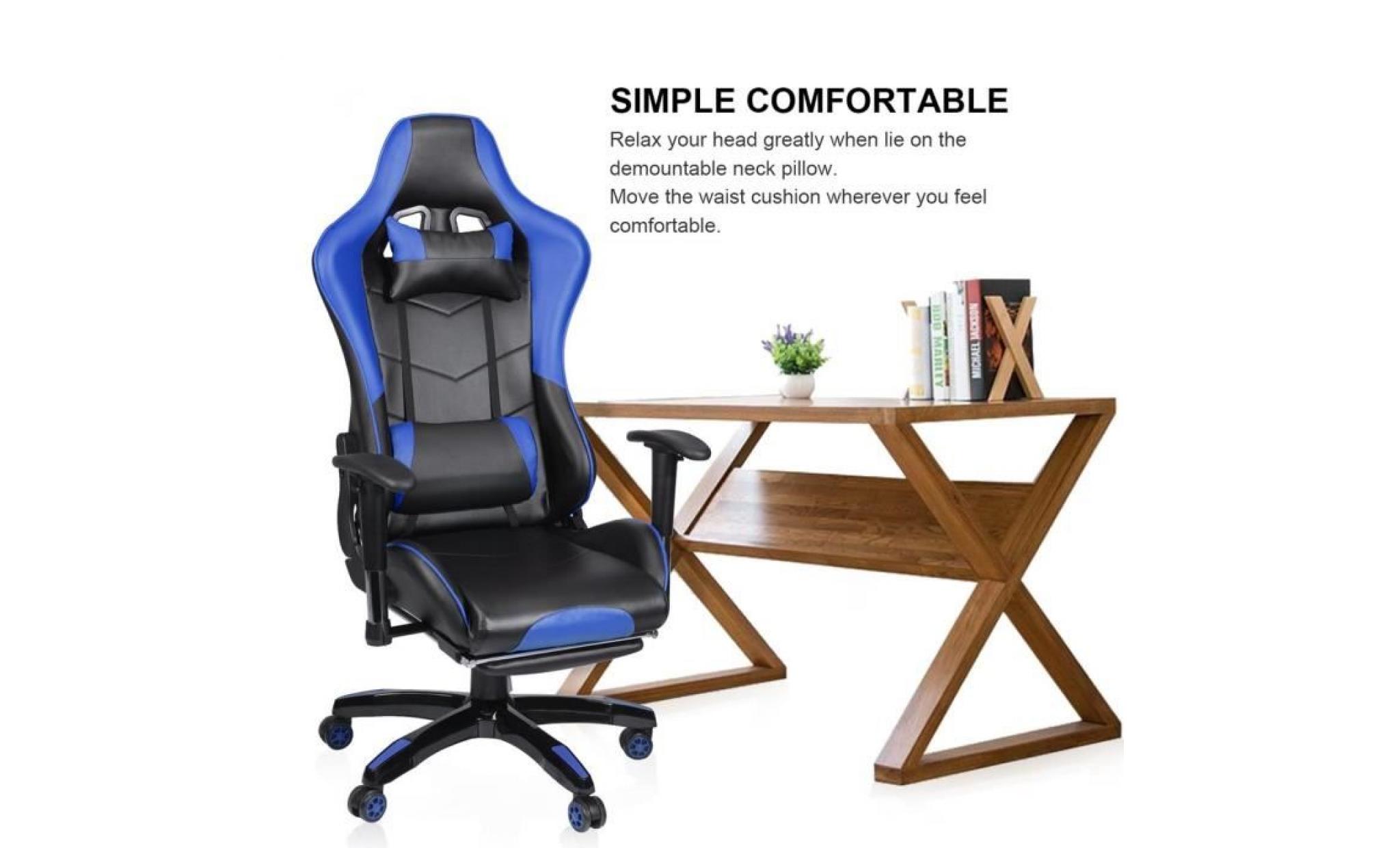 leshp fauteuil gaming avec repose pied rotation  siege gaming vert