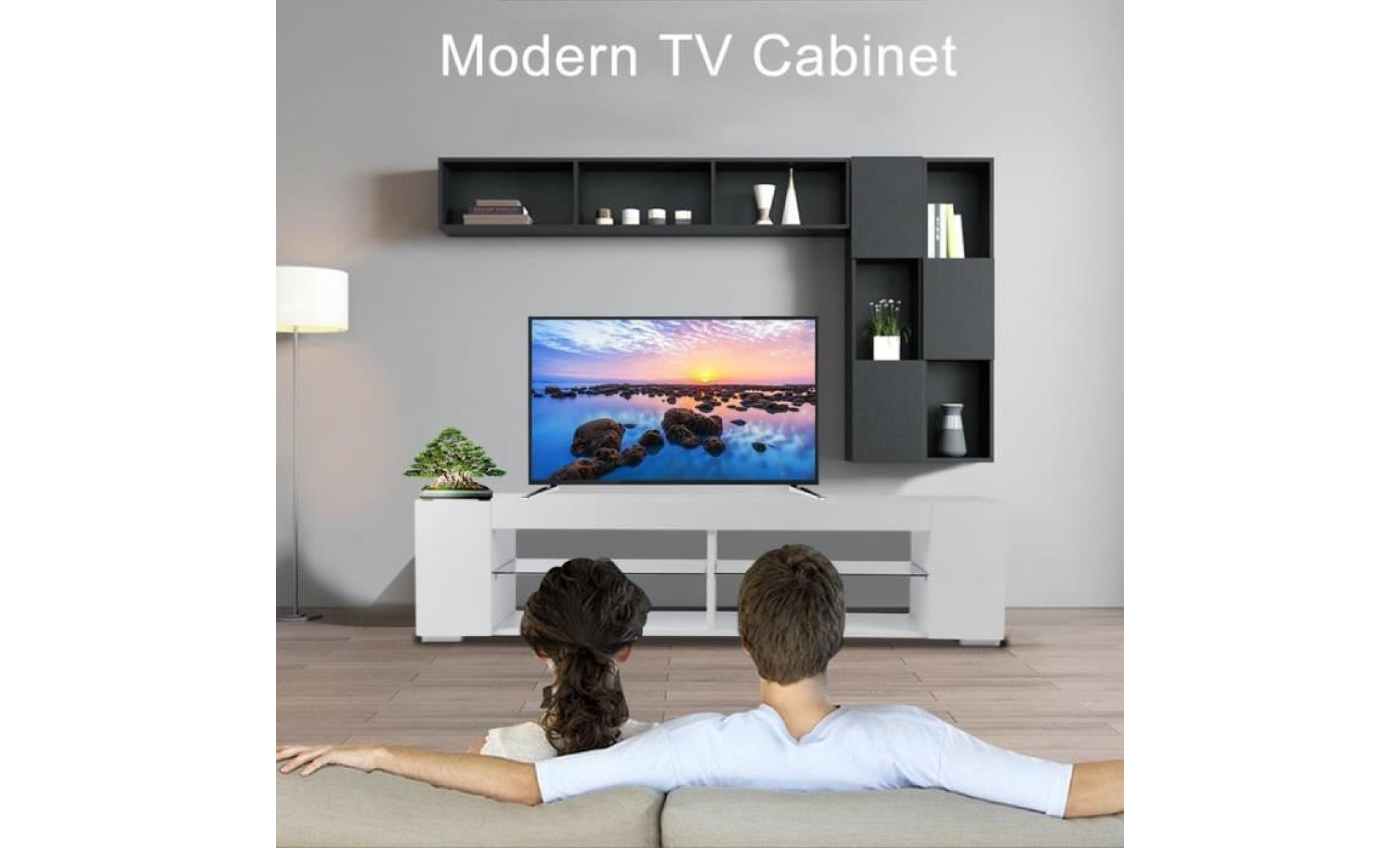 leshp meuble tv   meuble hi fi meuble tv contemporain en bois   134*39*41cm   noir pas cher